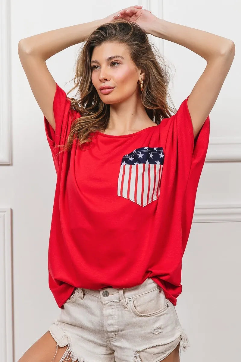 BiBi French Terry Women's Top with Front Pocket & Dolman Sleeves - Casual Loungewear for Home & Street Style