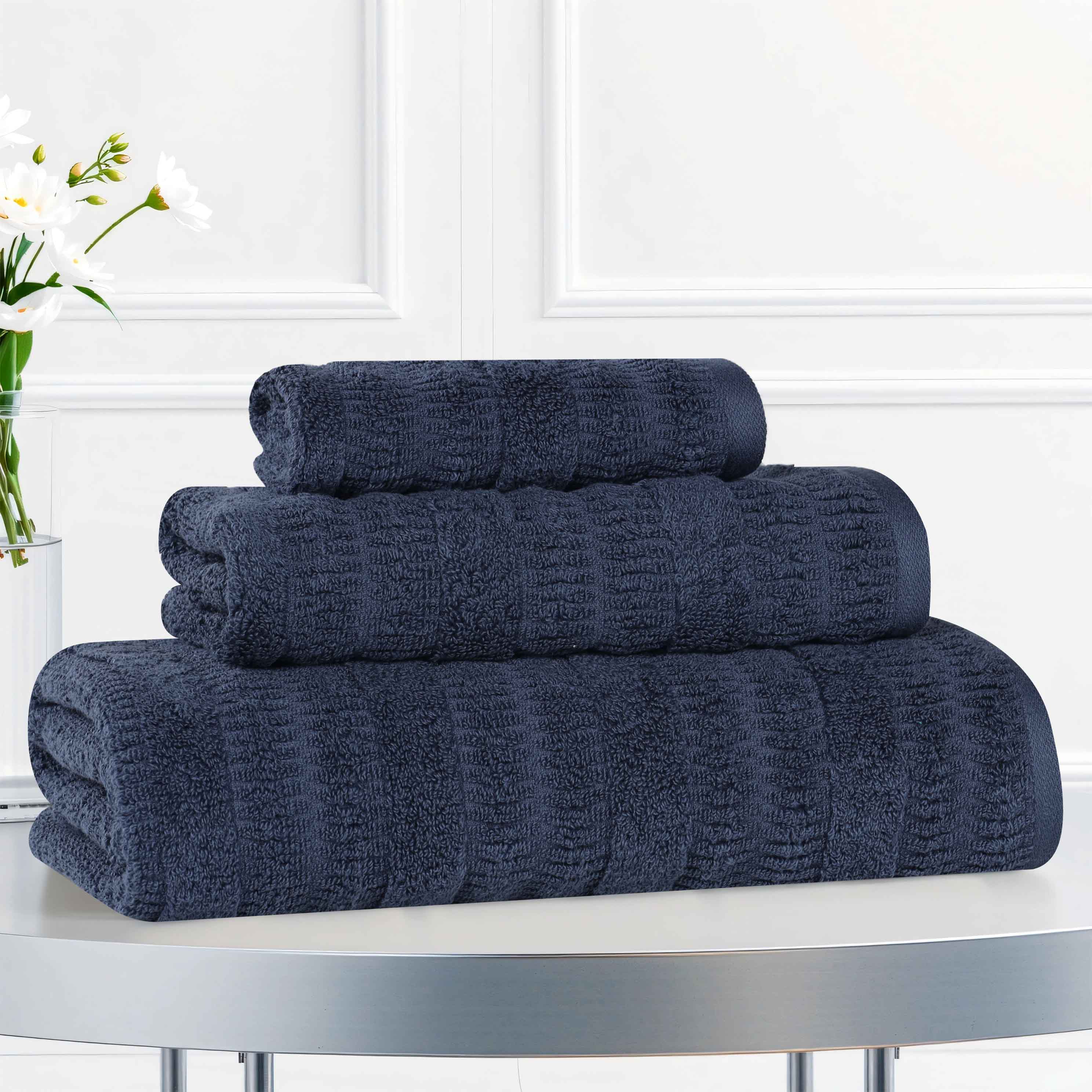 Premium 3-Piece Cotton Ribbed Towel Set - Soft, Absorbent & Quick-Drying Bath Towels for Spa, Gym & Luxury Home Use