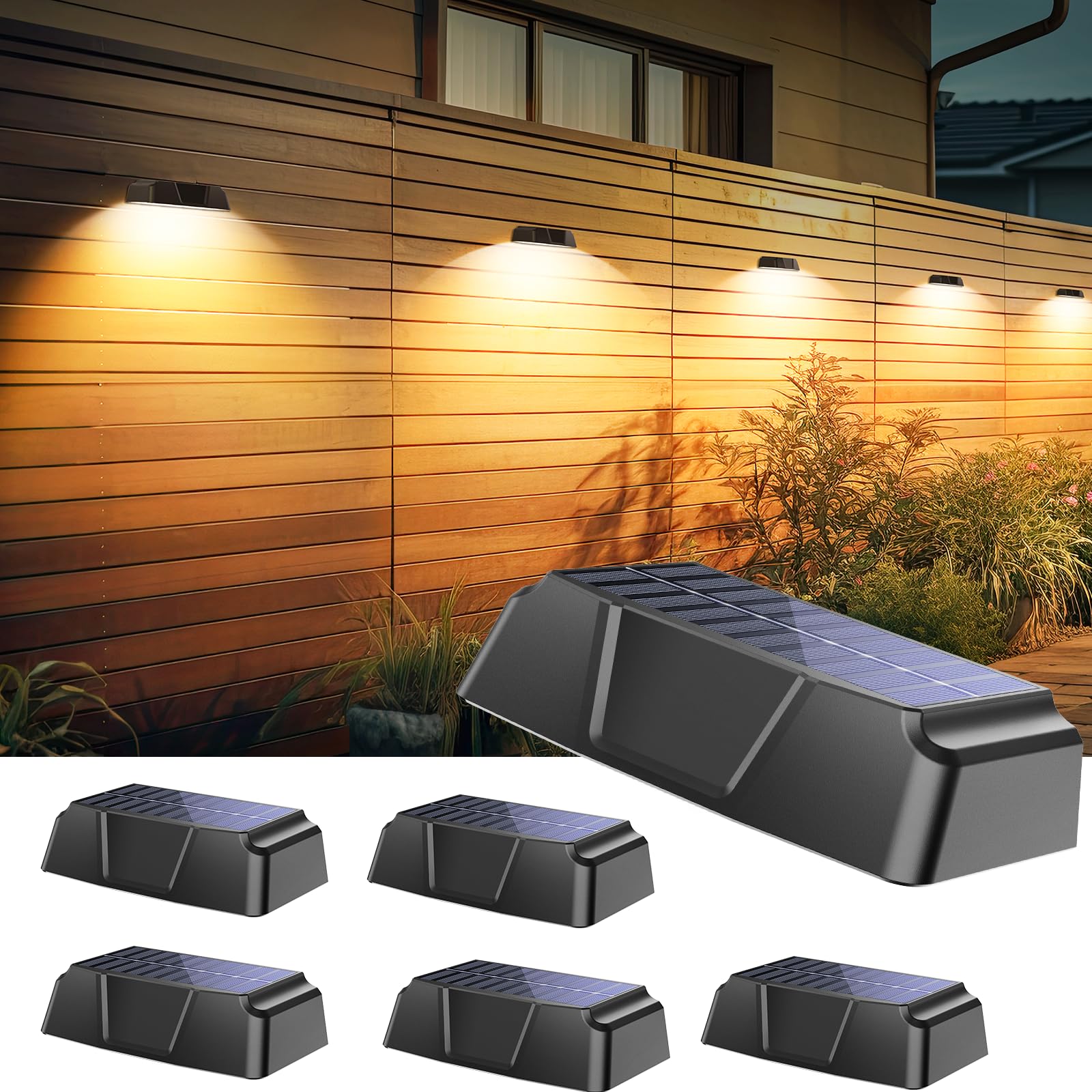 Brightown 6 Pack Solar Fence Lights Outdoor - Waterproof Deck Lights with Warm White, Cool White & 7 RGB Colors, Fade/Jump Modes - Perfect for Yard, Garden, Pathway, and Patio Lighting