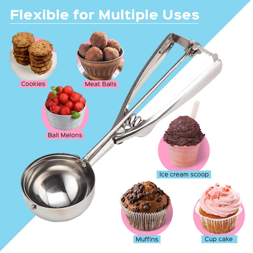 3-Piece Stainless Steel Cookie Scoop Set - Small, Medium & Large Trigger Ice Cream Scoopers for Baking, Durable & Easy Clean Ergonomic Cookie Dough Scoops - Perfect for Home Baking, Ice Cream Parlors & Dessert Shops