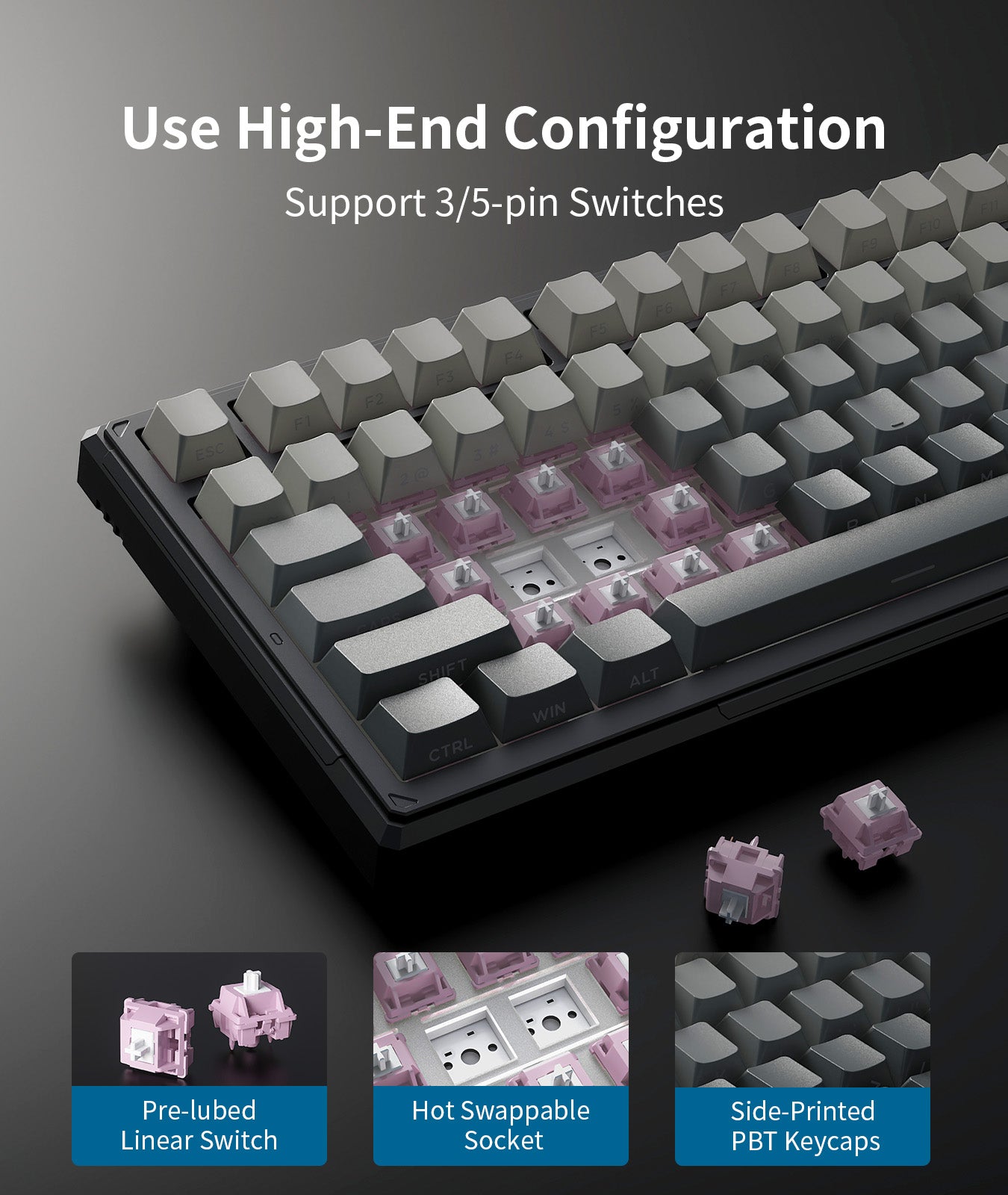 ONIKUMA GAMING 83 Key 75% Wireless Mechanical Keyboard - Tri Mode (2.4G/Bluetooth/Wired), 8000mAh Battery, Hot Swappable Switches, 5 Layer Gasket Mount, RGB Backlit, PBT Side Printed Keycaps (Black Gray) - Perfect for PC Gaming, Office Work & Typing Enthusiasts