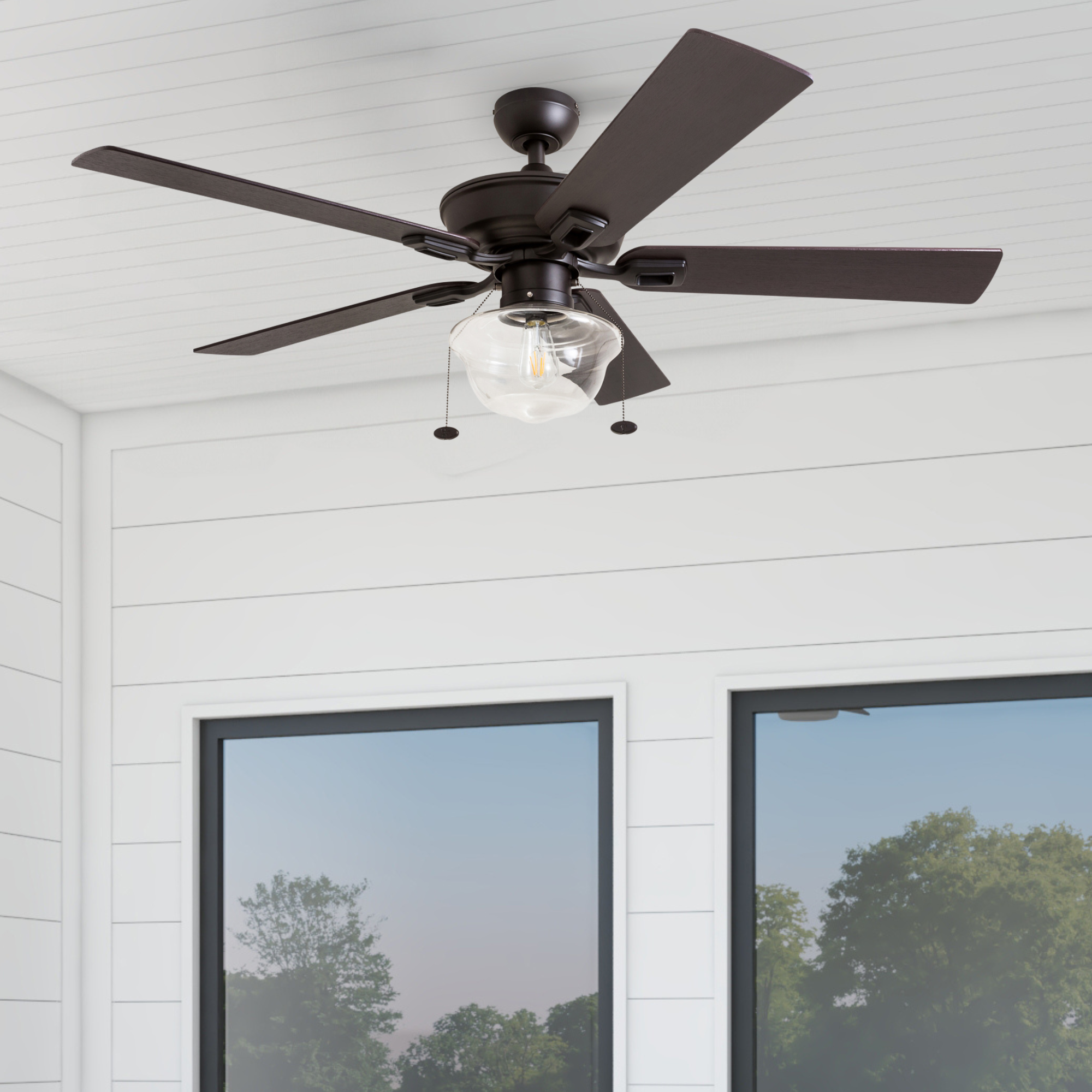 52 Inch Bronze Indoor/Outdoor Ceiling Fan with Pull Chain - Perfect for Living Rooms, Bedrooms, and Covered Patios