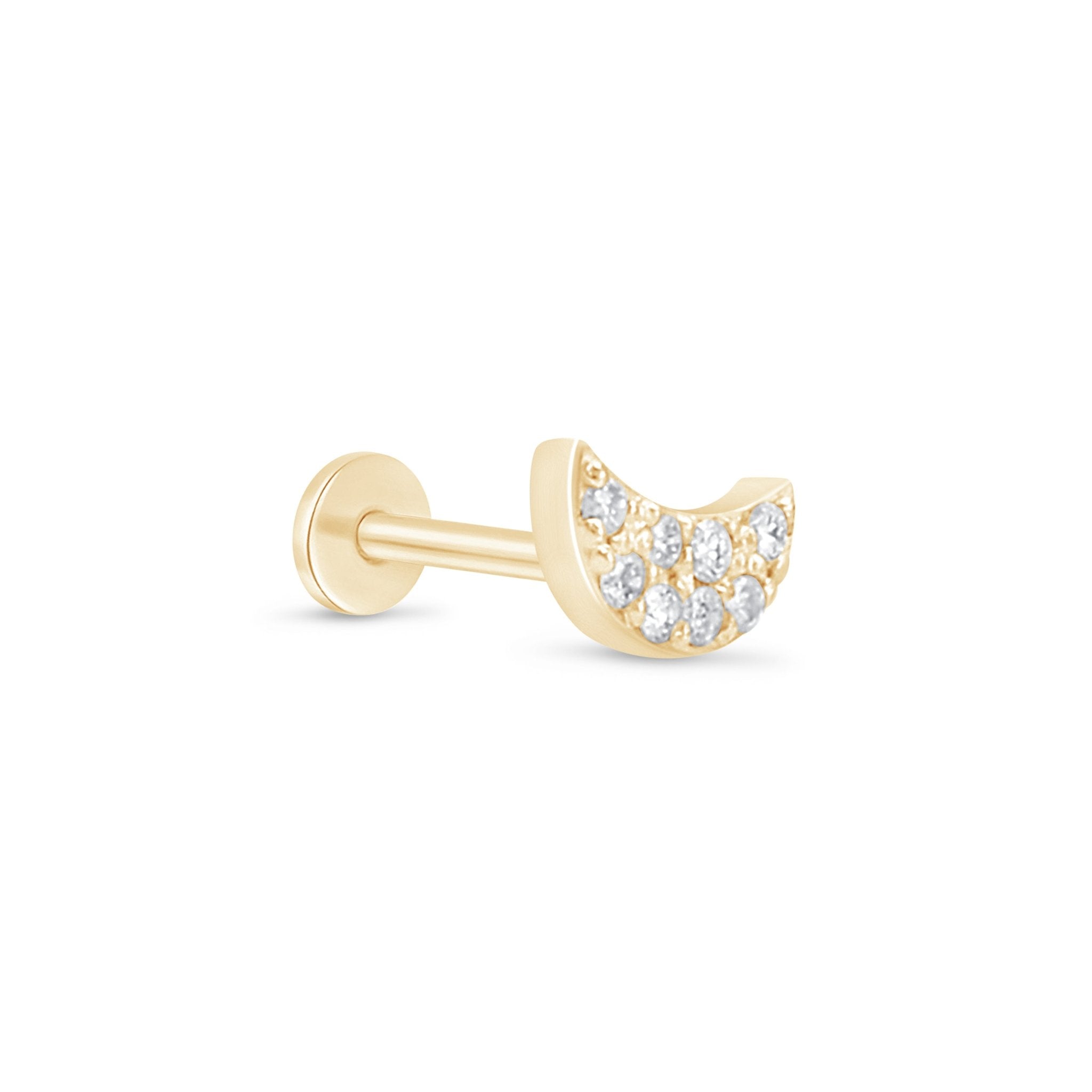14K Yellow Gold Diamond Pavé Crescent Moon Flat Back Stud Earrings for Women - Perfect for Everyday Wear, Gifts & Special Occasions
