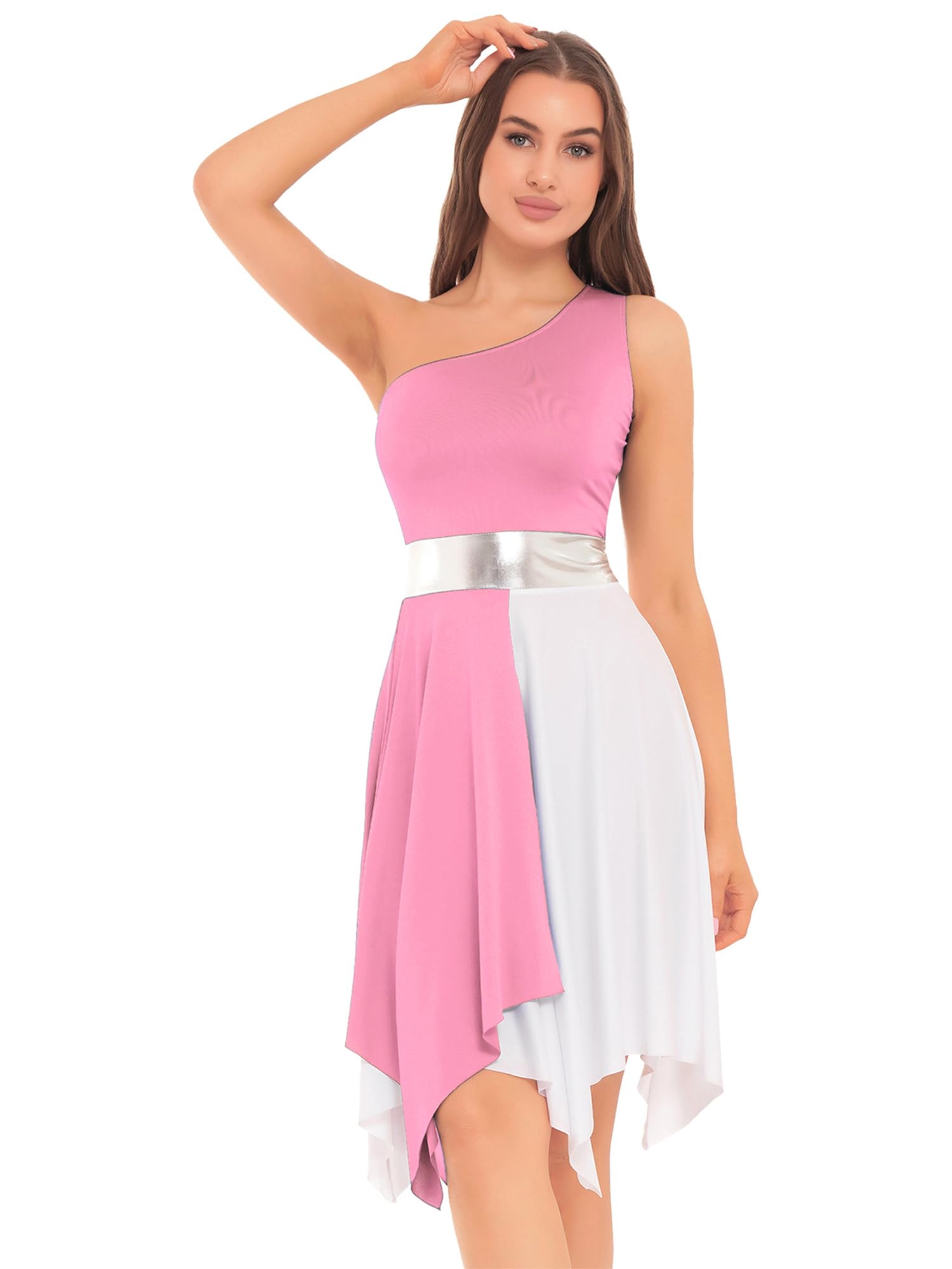 JEYPINMI Women's One Shoulder Liturgical Praise Dance Dress - Elegant Worship Lyrical Costume for Church Performances and Spiritual Events