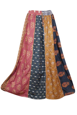 Women's Bohemian Patchwork Dori Skirt - Gold Brown Maxi Skirt for Summer & Fall - Sizes S/M/L - Perfect for Beach Vacations, Music Festivals & Boho Chic Outfits