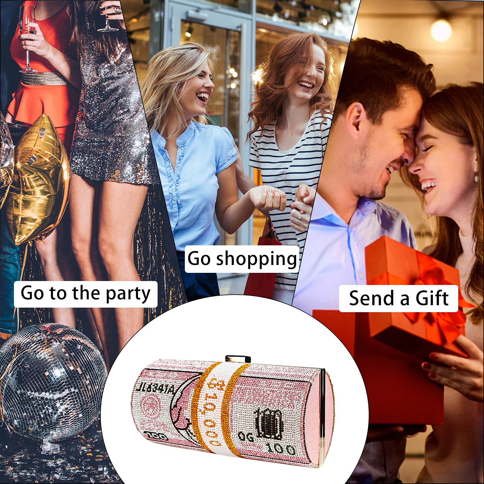 Sparkling Rhinestone Red Money Clutch Purse for Women - Elegant Crystal Wedding Evening Bag with Diamond Bling - Perfect for Parties, Prom, Bridal Events & Special Occasions