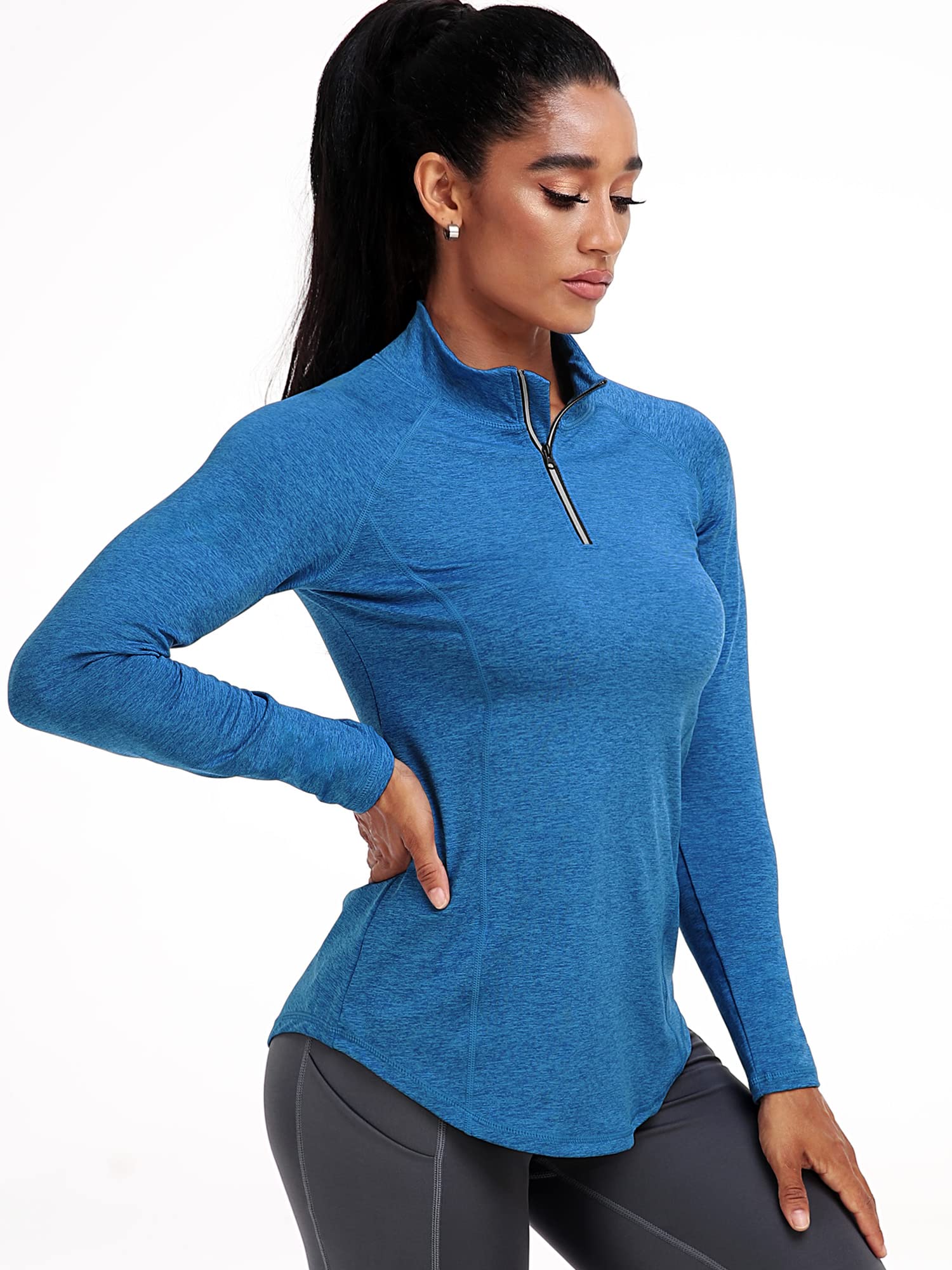 CADMUS Women's Workout Long Sleeve Shirts - 3 Pack Athletic Hiking Shirts (Black, Grey, Blue, Medium) - Moisture Wicking & Breathable for Gym, Yoga & Outdoor Activities