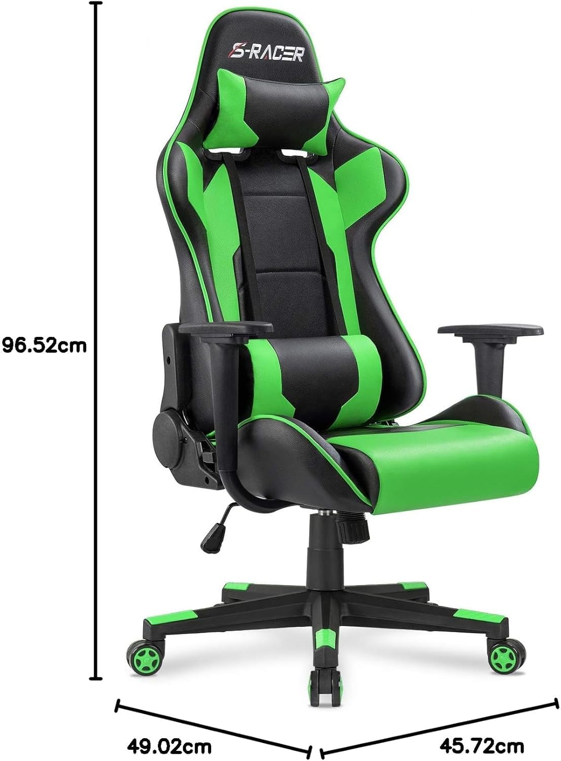 Homall Ergonomic Gaming Chair - High Back Office Chair with Adjustable Headrest & Lumbar Support, Leather Computer Desk Chair for Racing, Executive & Task Work - Perfect for Gaming, Home Office & Workspace (Green)