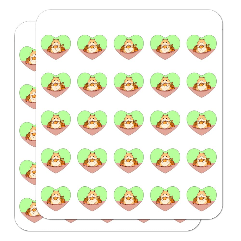 Heart-Shaped Hamster Eating Food Stickers - Cute Planner, Calendar & Scrapbook Decoration for Bullet Journals, DIY Crafts, and School Supplies