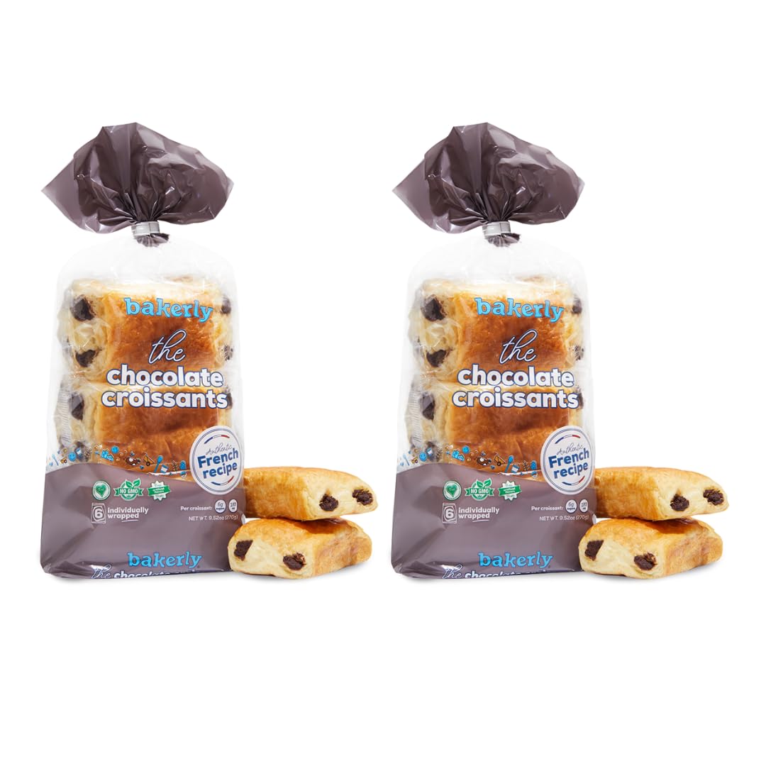 Bakerly Chocolate Croissants with Real Chocolate - Non-GMO, No Artificial Flavors or Colors - 12 Pack (2 x 6 Count) - Perfect for Breakfast, Brunch & Coffee Time