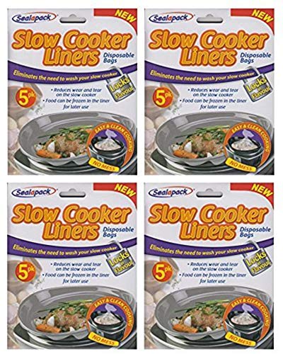 Sealapak Slow Cooker Liners - 20 Pack (4 x 5) Disposable Cooking Bags for Round & Oval Crock Pots - Easy Cleanup for Pot Roast, Stews & Meal Prep
