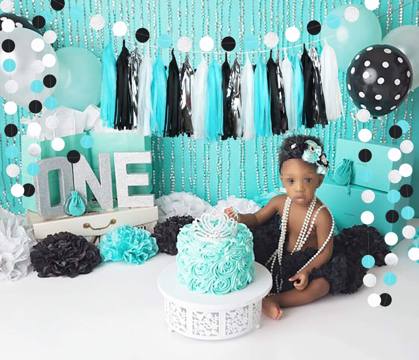 Sweet 16 Birthday Party Decorations - Turquoise, Silver & Black Polka Dot Balloons & Party Supplies for Girls | 16th Birthday Decor | Teen Party Decorations for Home, School Dances & Milestone Celebrations