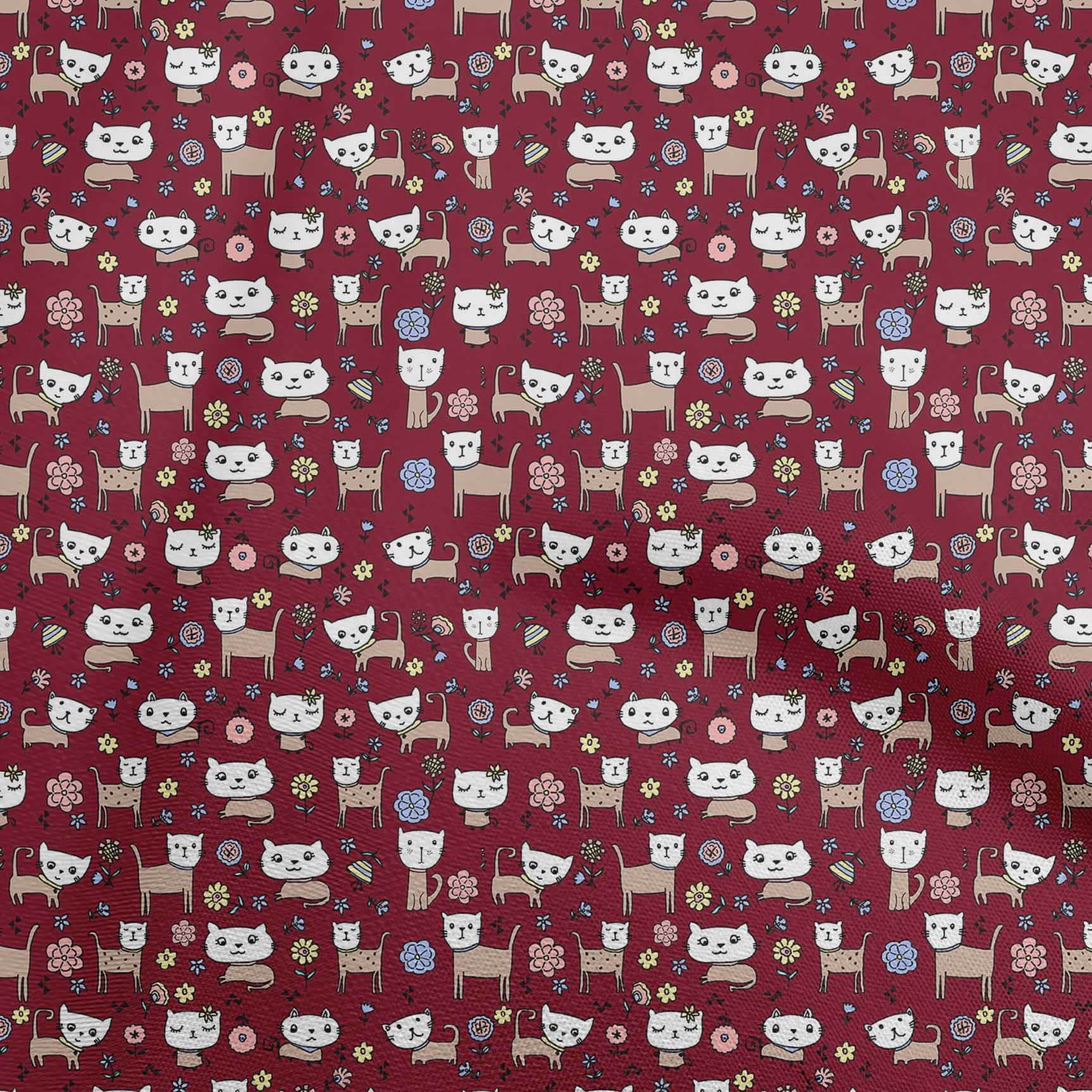 Premium Cotton Silk Blend Maroon Fabric for Kids - 42 Inch Wide Printed Animal Design DIY Sewing Supplies by The Yard | Perfect for Children's Clothing, Costumes & Craft Projects
