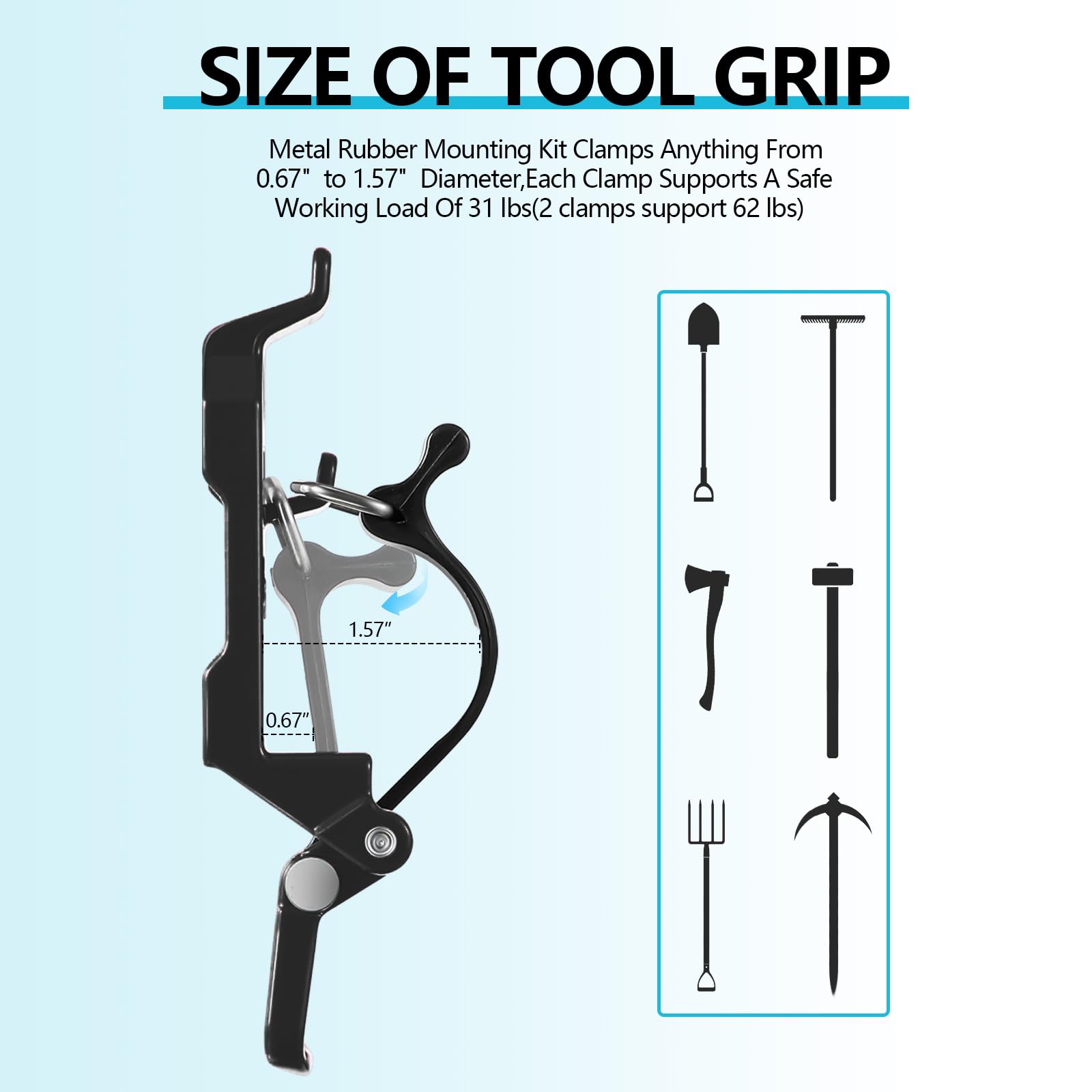 4PCS Heavy Duty Truck Shovel Holder - Adjustable Metal & Rubber Axe Mount for Roof Rack, Wall or Truck Bed - Fits 0.67