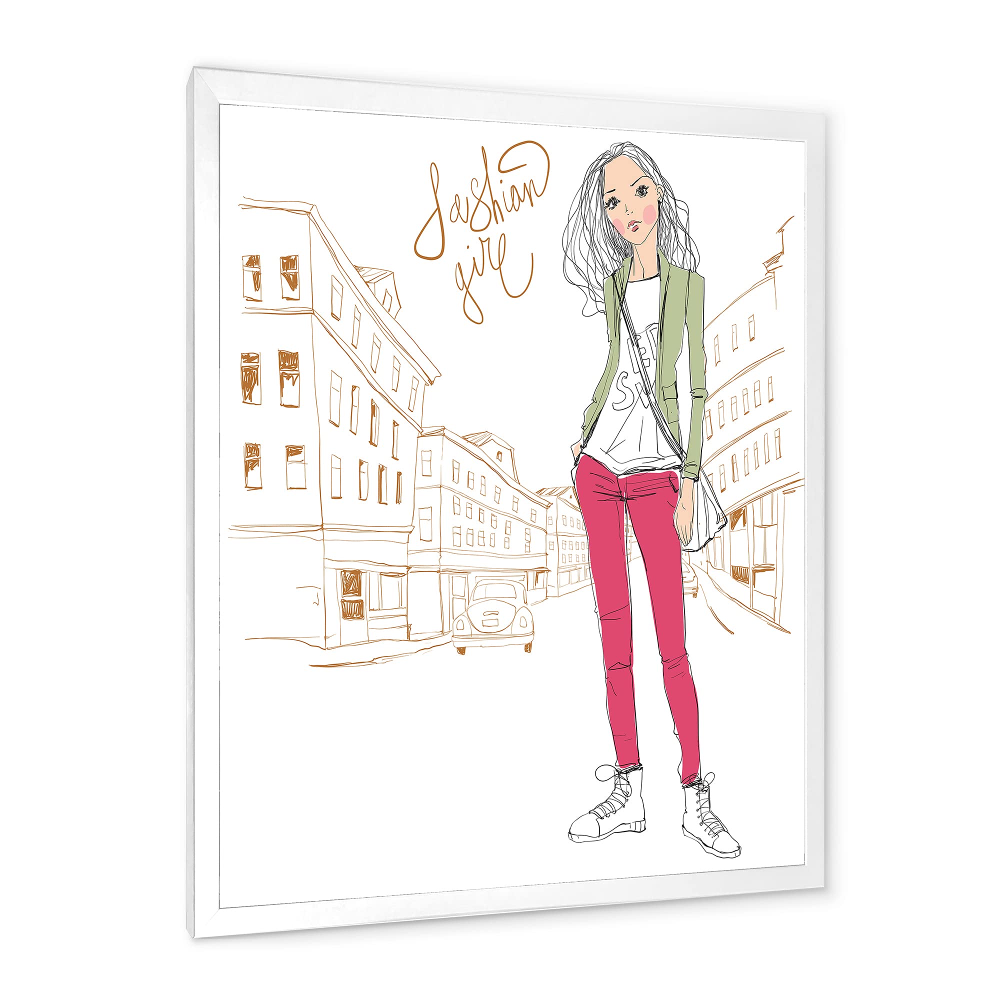 DesignQ Trendy Fashion Girl II Children's Art Framed Wall Decor - Perfect for Kids' Room, Nursery & Playroom Decorations