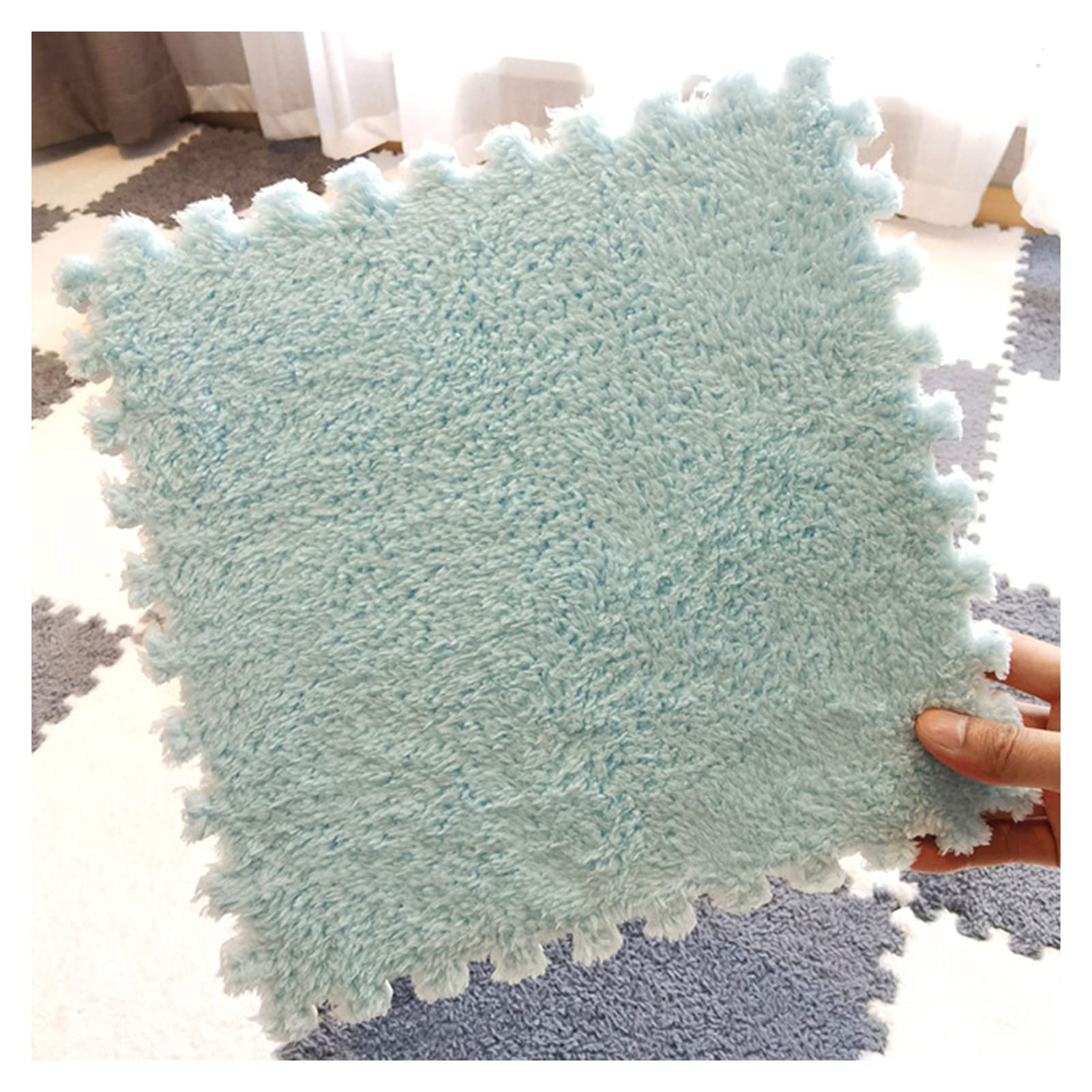 10-Piece Thick Plush Foam Interlocking Floor Mats - 24x24 Inch Soft Anti-Slip Puzzle Playmat with Border for Kids & Toddlers - Perfect for Nursery, Playroom, Gym & Home Office (Blue)