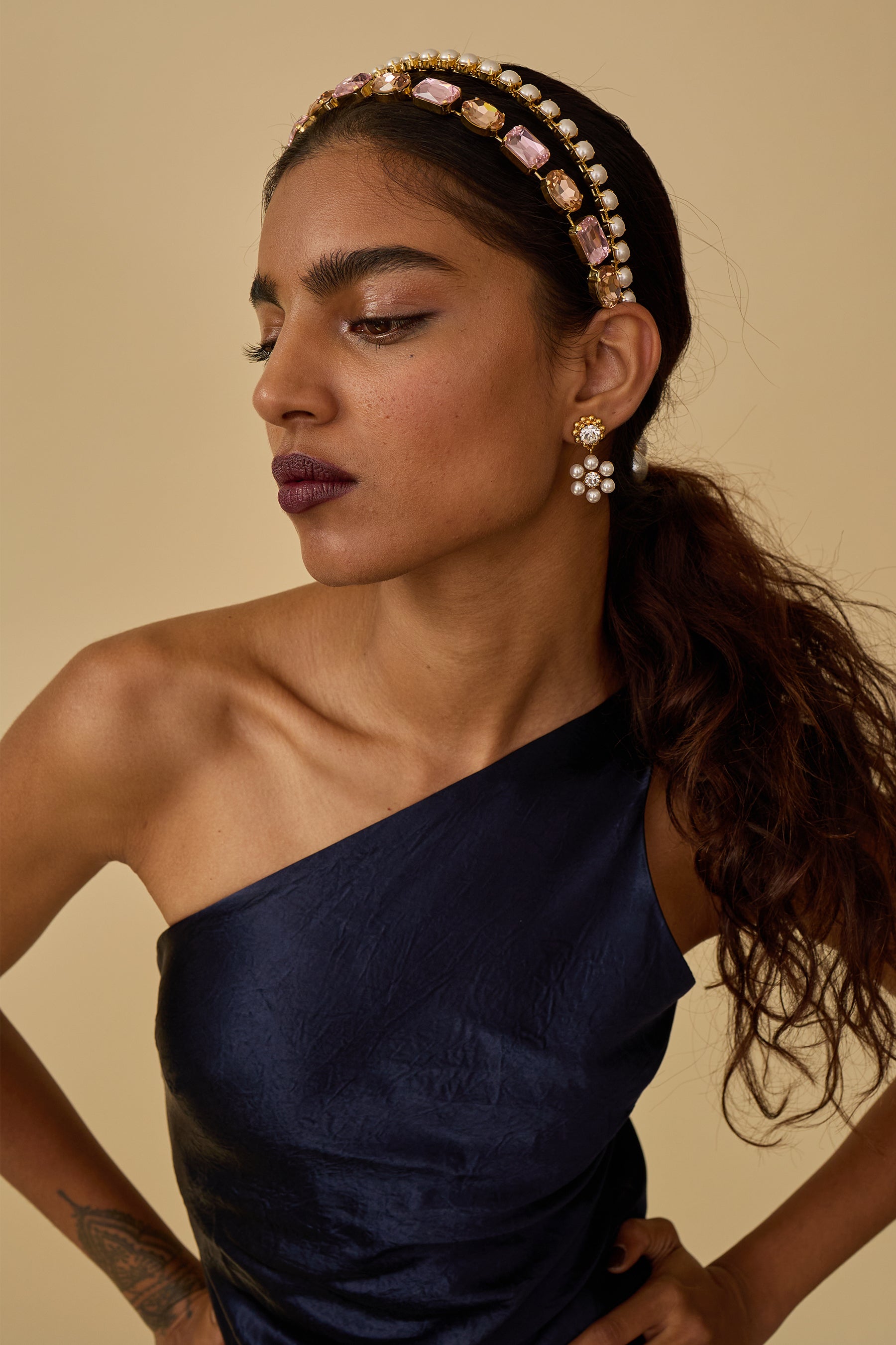 Mika Pearl & Crystal Double Strand Headband - Elegant Hair Accessory for Women, Bridal Party, Prom & Special Occasions