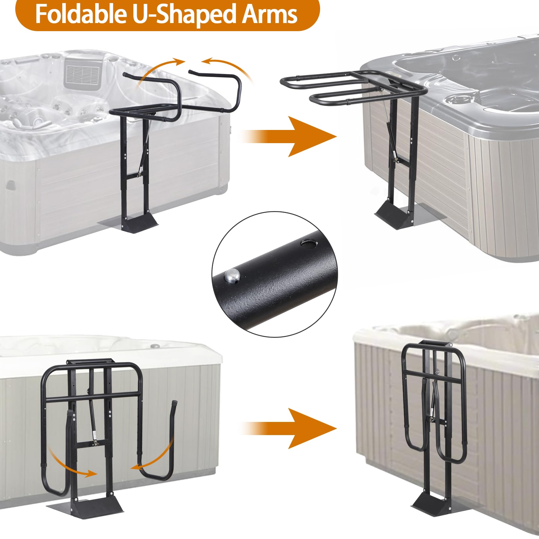 Heavy Duty Hot Tub Cover Lifter - Pneumatic Spa Cover Holder with Adjustable U-Arms & Reinforced Brackets - Fits Most Spas & Hot Tubs - Perfect for Easy Cover Removal & Protection