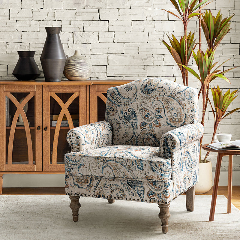 Raphael Farmhouse Armchair with Wooden Legs - Sturdy Frame Accent Chair for Living Room, Bedroom & Office (Multiple Styles Available)