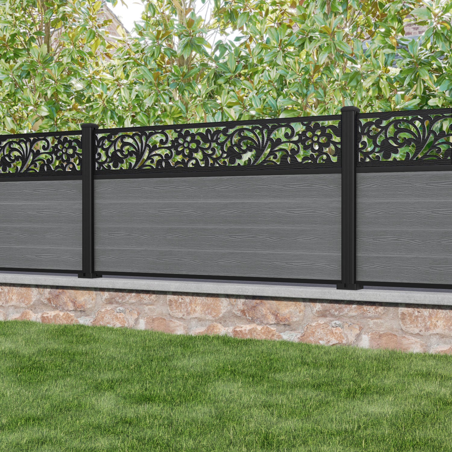 Classic Eden Fence Panel - Mid Grey Aluminum Fence with Durable Posts for Garden, Yard, and Outdoor Privacy Protection