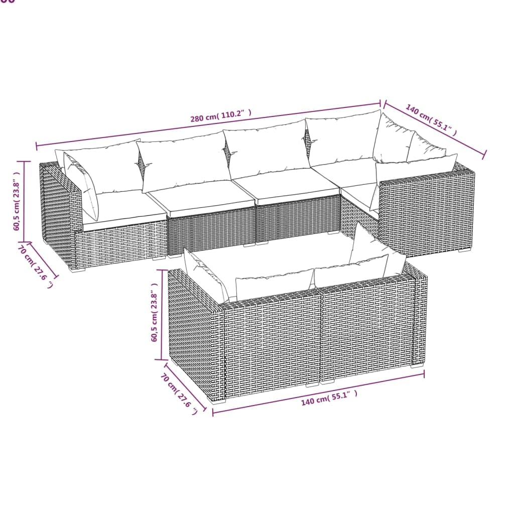 vidaXL 7-Piece Patio Lounge Set with Cushions - Black Poly Rattan Outdoor Furniture for Garden, Backyard, Poolside & Balcony - Durable Weather-Resistant Wicker Sofa Set for Relaxing & Entertaining