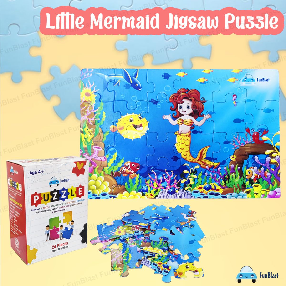 FunBlast Little Mermaid 24-Piece Jigsaw Puzzle for Kids Ages 4+ | Educational Toddler Puzzle Toy | Perfect for Birthday Gifts, Preschool Learning & Family Game Night (Multicolor)