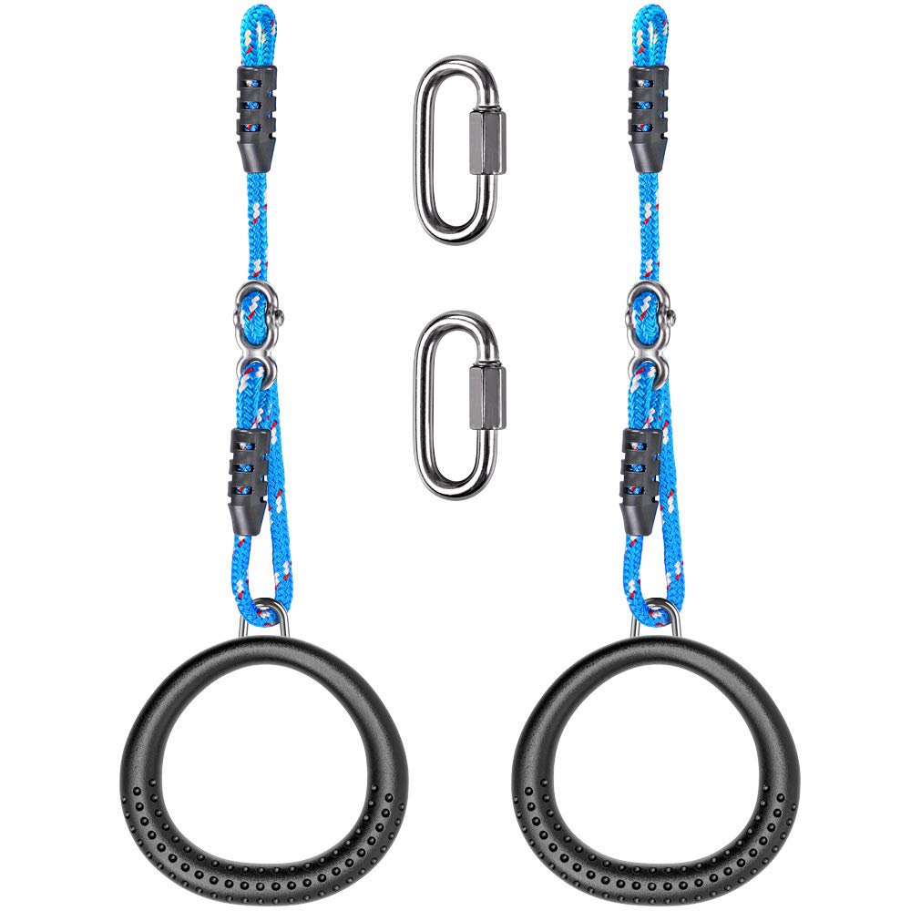 SELEWARE Adjustable Non-Slip Gymnastic Rings with Ropes - 2 Pack Black Trapeze Swing Rings for Home Gym, Playground & Ninja Warrior Training - Perfect for Pull Ups, Exercise & Obstacle Course Workouts
