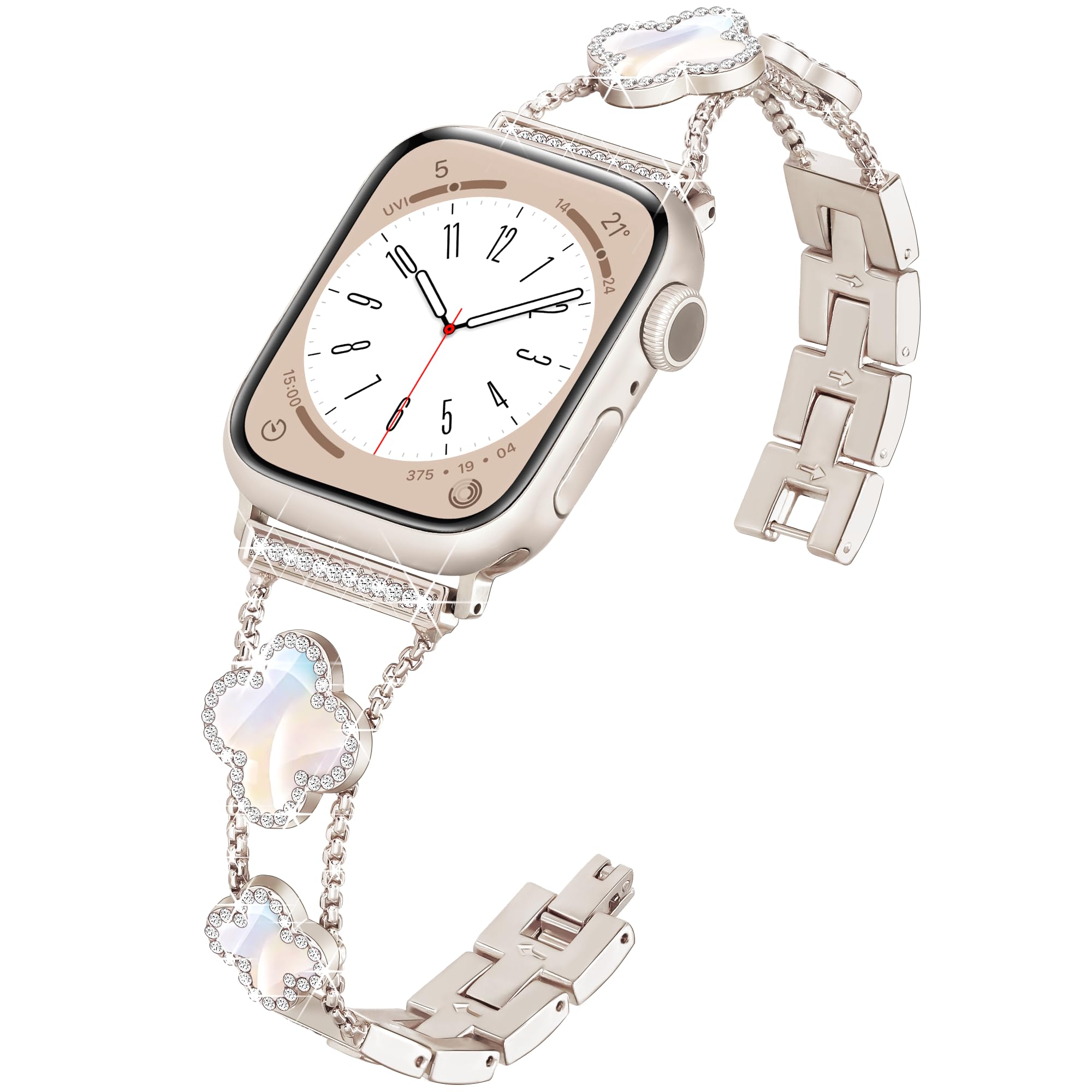 Wipalor Four-Leaf Clover Apple Watch Band 42mm 41mm 40mm 38mm - Lightweight Adjustable Bracelet for Women, Shiny Diamond Jewelry Metal Strap Compatible with iWatch Series 10/9/8/7/6/5/4/3/SE (Starlight) - Perfect for Work, Parties & Everyday Wear