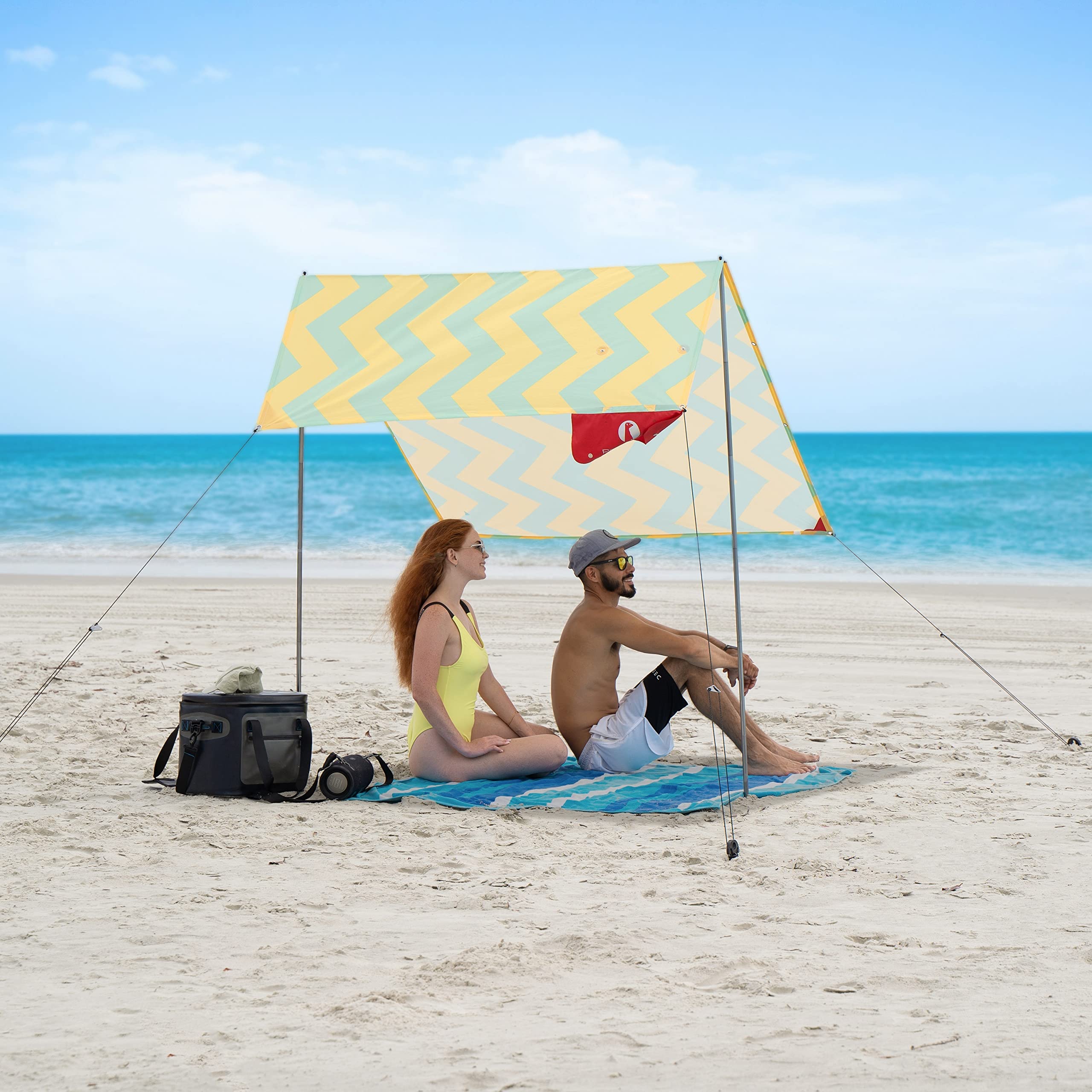 Red Suricata Beach Tent for 1-2 People - UPF50+ Sun Protection Canopy with 2 Aluminum Poles & Crossbar, 4 Durable Ground Anchors - Compact & Lightweight Portable Sun Shade for Beach, Camping, Picnics & Outdoor Adventures