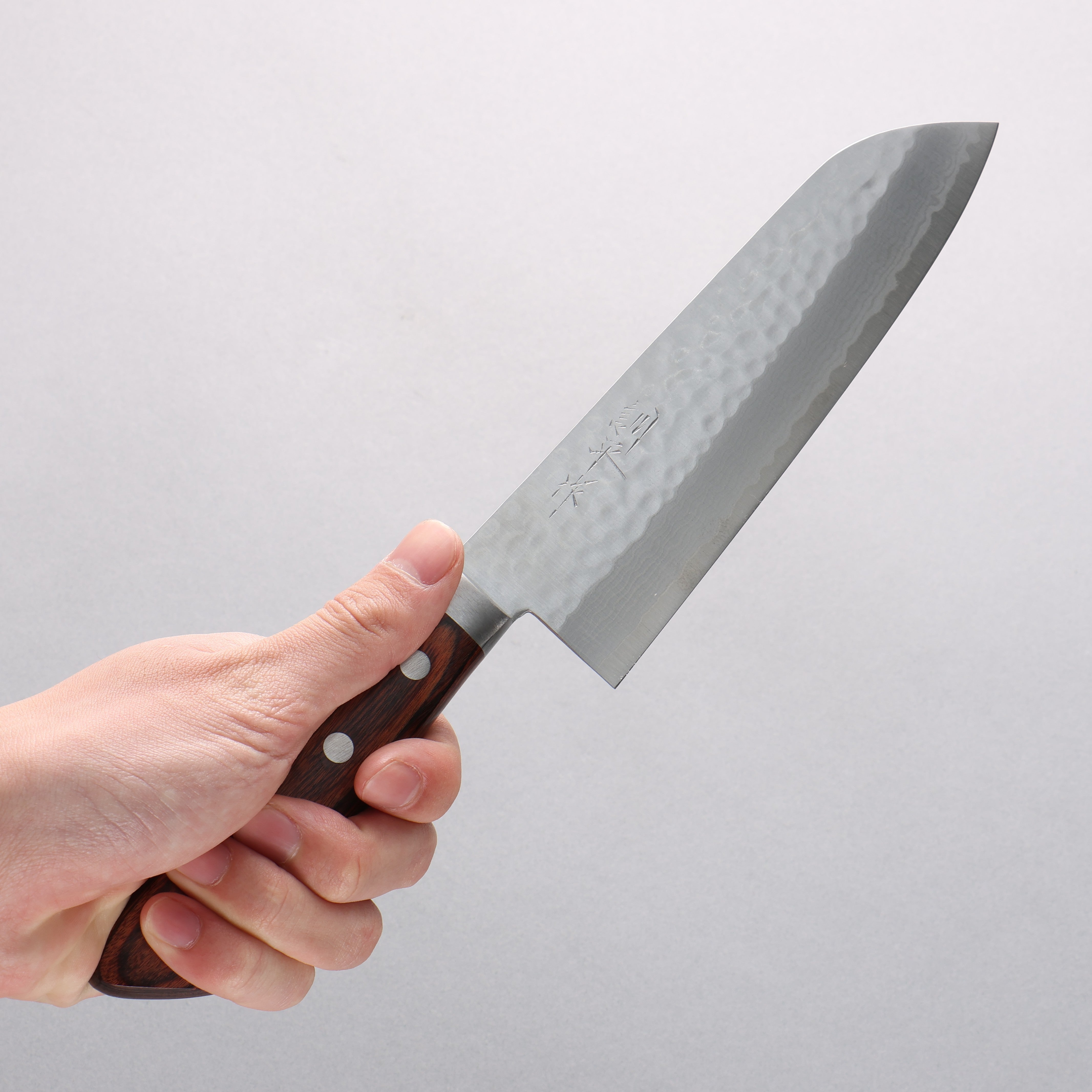 Premium Kunihira Kokuryu VG10 Hammered Damascus Santoku Knife 170mm - Japanese Chef Knife with Mahogany Handle - Perfect for Slicing, Dicing & Chopping Vegetables, Meat & Fish