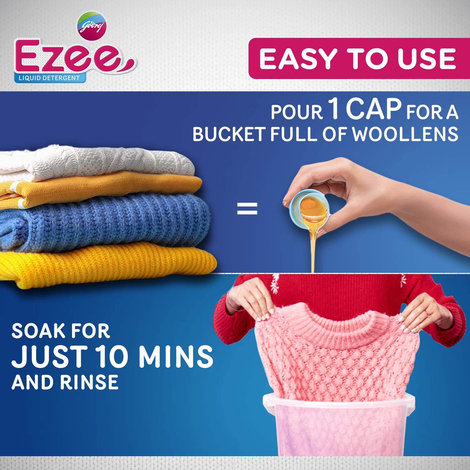 Godrej Ezee Liquid Laundry Detergent - 500g | Gentle on Clothes & Skin | Perfect for Hand Wash & Machine Wash | Ideal for Delicates, Baby Clothes & Everyday Laundry