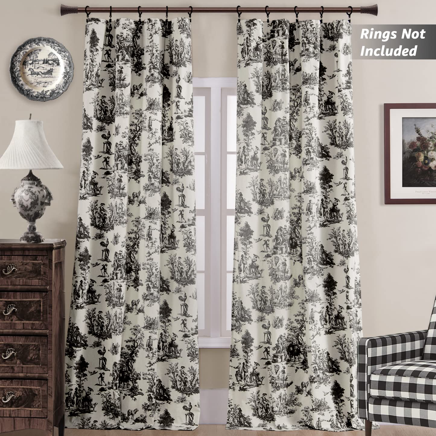 Blackout Curtains 84 Inches Long - Modern Farmhouse Toile Print Semi Blackout Drapes for Living Room & Bedroom, Cream White Cotton Fabric Window Treatments (Set of 2 Panels) - Perfect for Light Control, Privacy & Home Decor