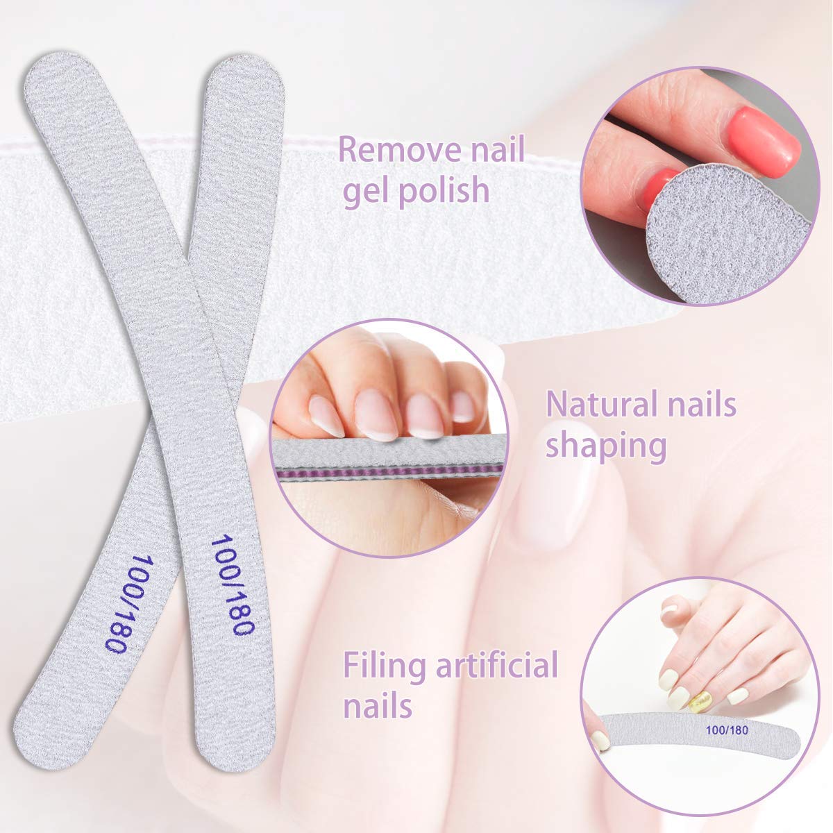 MAYCREATE® 10PCS Professional Nail File Set - 100/180 Grit Double-Sided Emery Boards, Curved Fingernail Files for Manicure & Pedicure | Perfect for Home, Salon & Travel Nail Care | Durable Nail Shaping Tools for Natural & Acrylic Nails