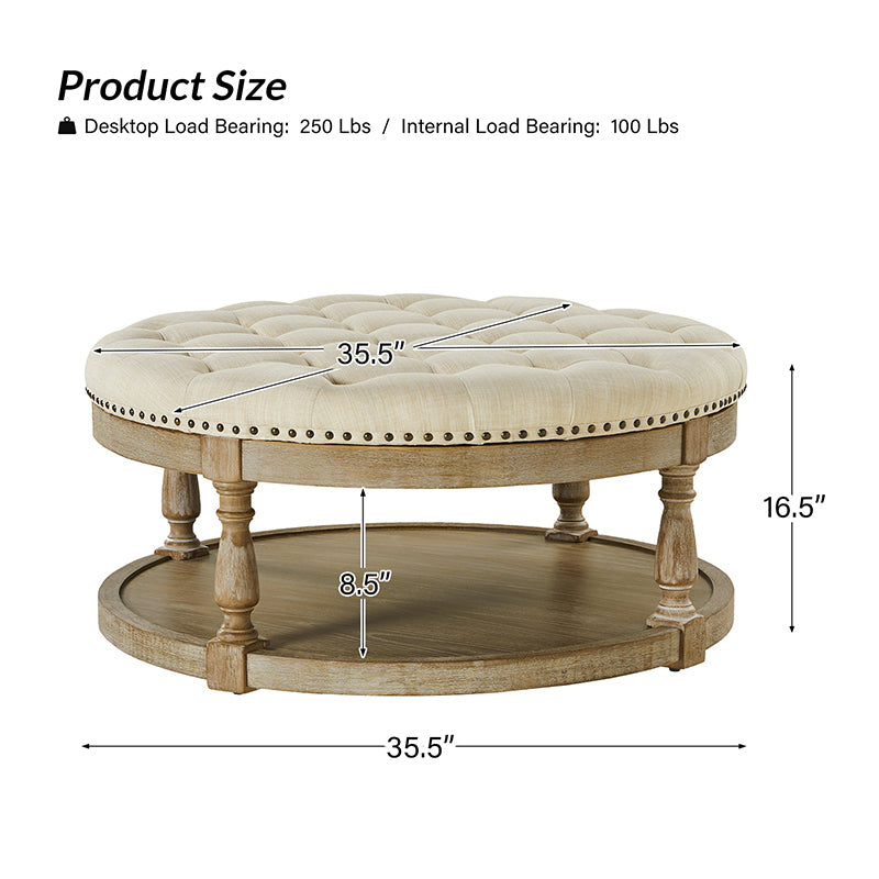Danilynn Tufted Round Cocktail Ottoman Coffee Table - Stylish Footrest & Side Table for Living Room, Bedroom & Lounge Areas