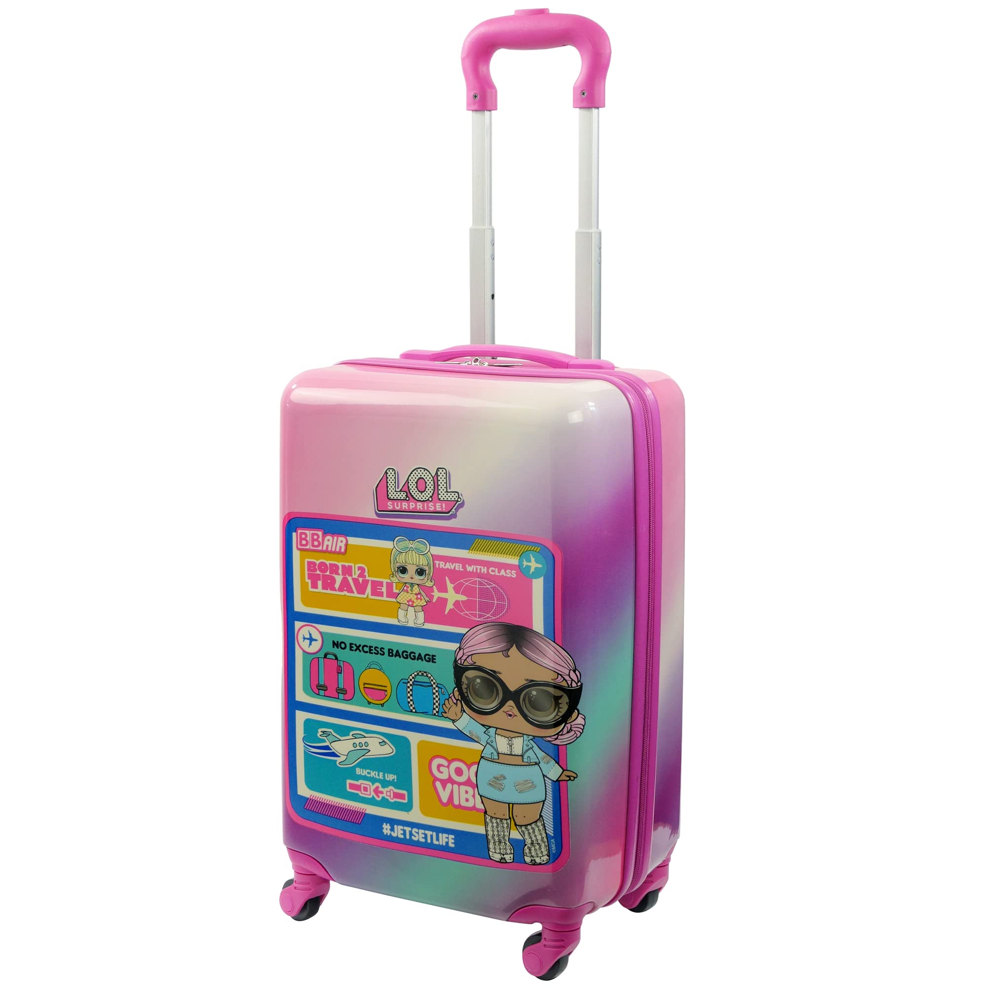 FUL Unisex Kids L.O.L Surprise Rolling Luggage - Durable Hardshell Carry-On Suitcase with 360° Spinner Wheels, Gradient Design - Perfect for Travel, Birthday Gifts & School Trips