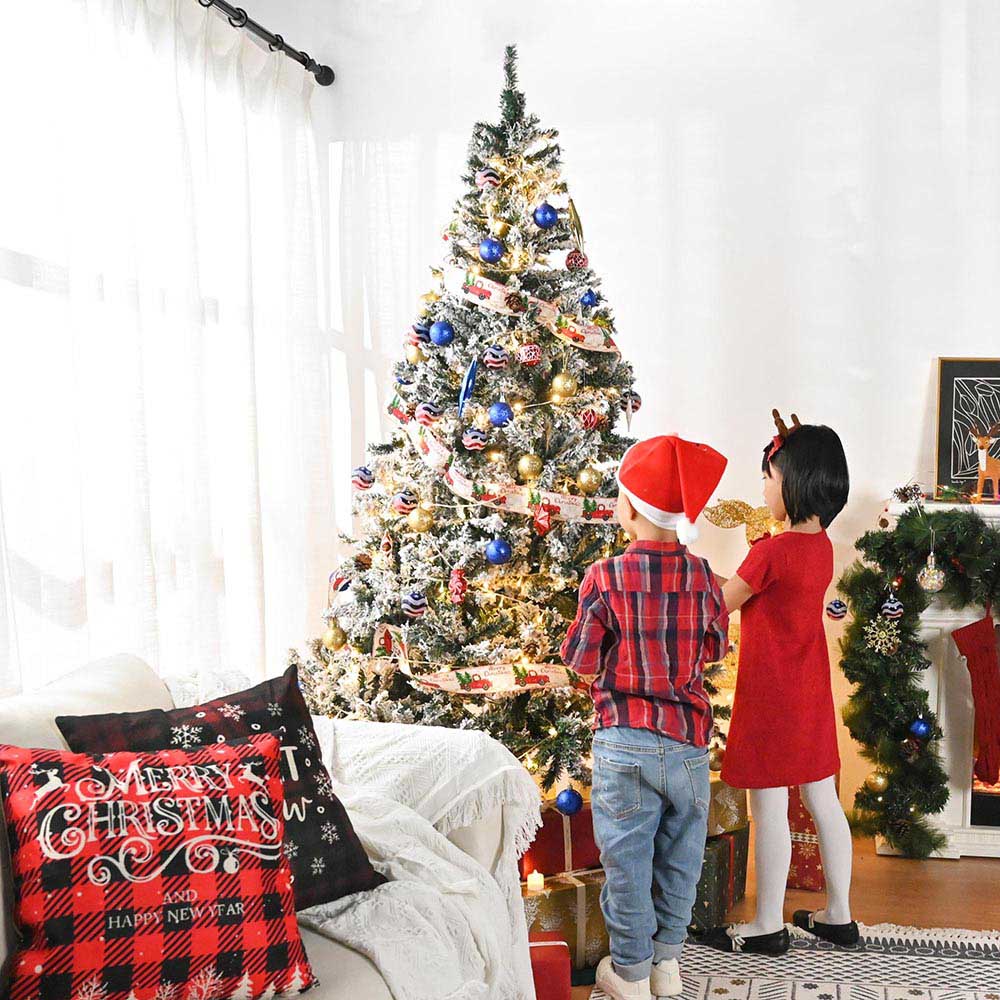 7.5ft Pre-Lit Frosted Christmas Tree with Decorative Ribbon & Metal Stand - Perfect for Home, Office, and Holiday Decorations