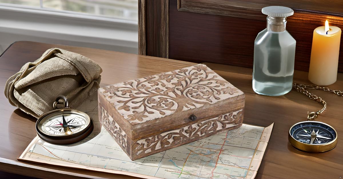Handmade Wooden Jewelry Box with Tree of Life Carving - Jewelry Organizer, Keepsake Box & Watch Storage - Perfect Birthday, Housewarming Gift for Women - Great for Home Decor, Travel & Daily Jewelry Organization