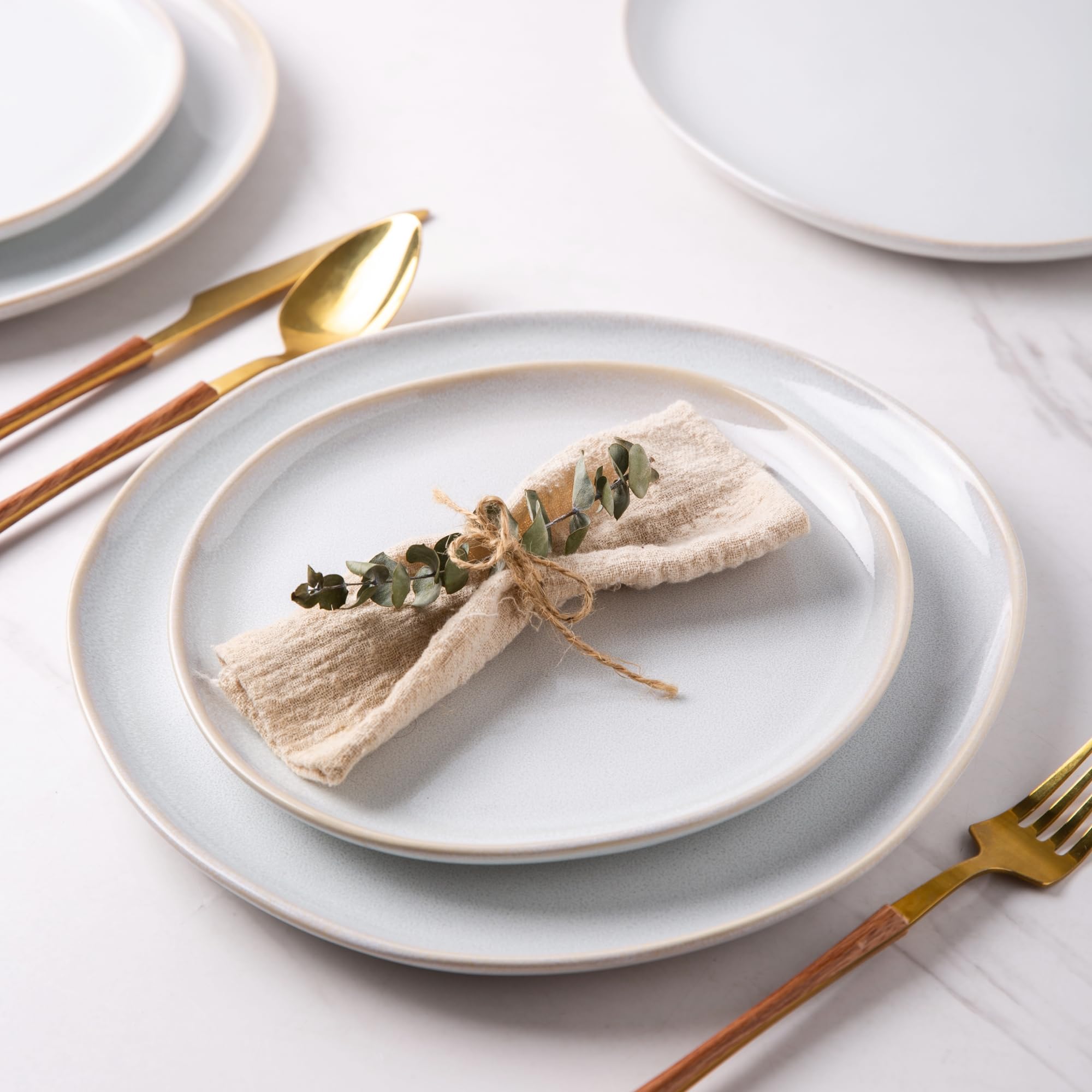 AmorArc 18-Piece Handmade Ceramic Dinnerware Set - Reactive Glaze Plates & Bowls, Chip & Crack Resistant, Dishwasher & Microwave Safe - Perfect for Family Dinners, Restaurants, and Special Occasions