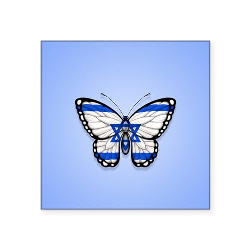 White - Israeli Flag Butterfly On Blue Sticker