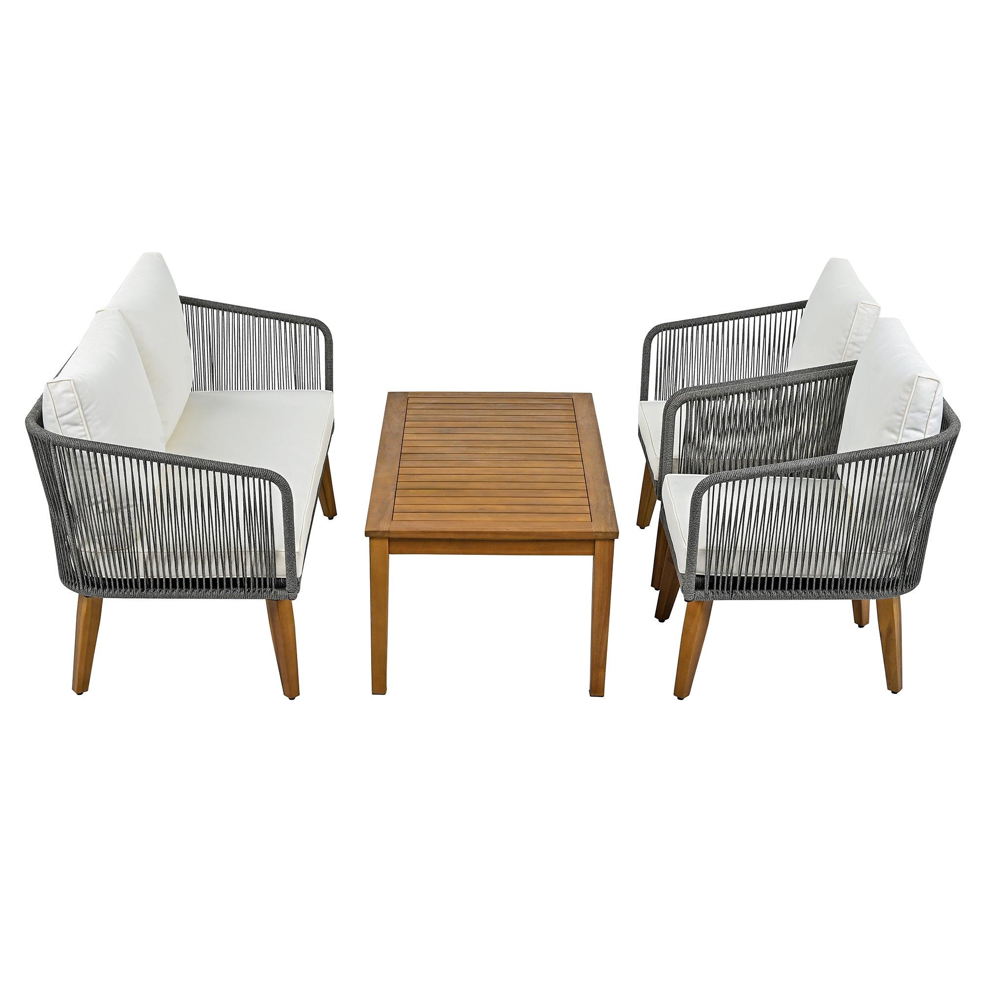 4-Piece Outdoor Patio Furniture Set with Loveseat, Rope Wicker Conversation Set & Cushions - Perfect for Backyard, Garden, Poolside & Outdoor Entertaining
