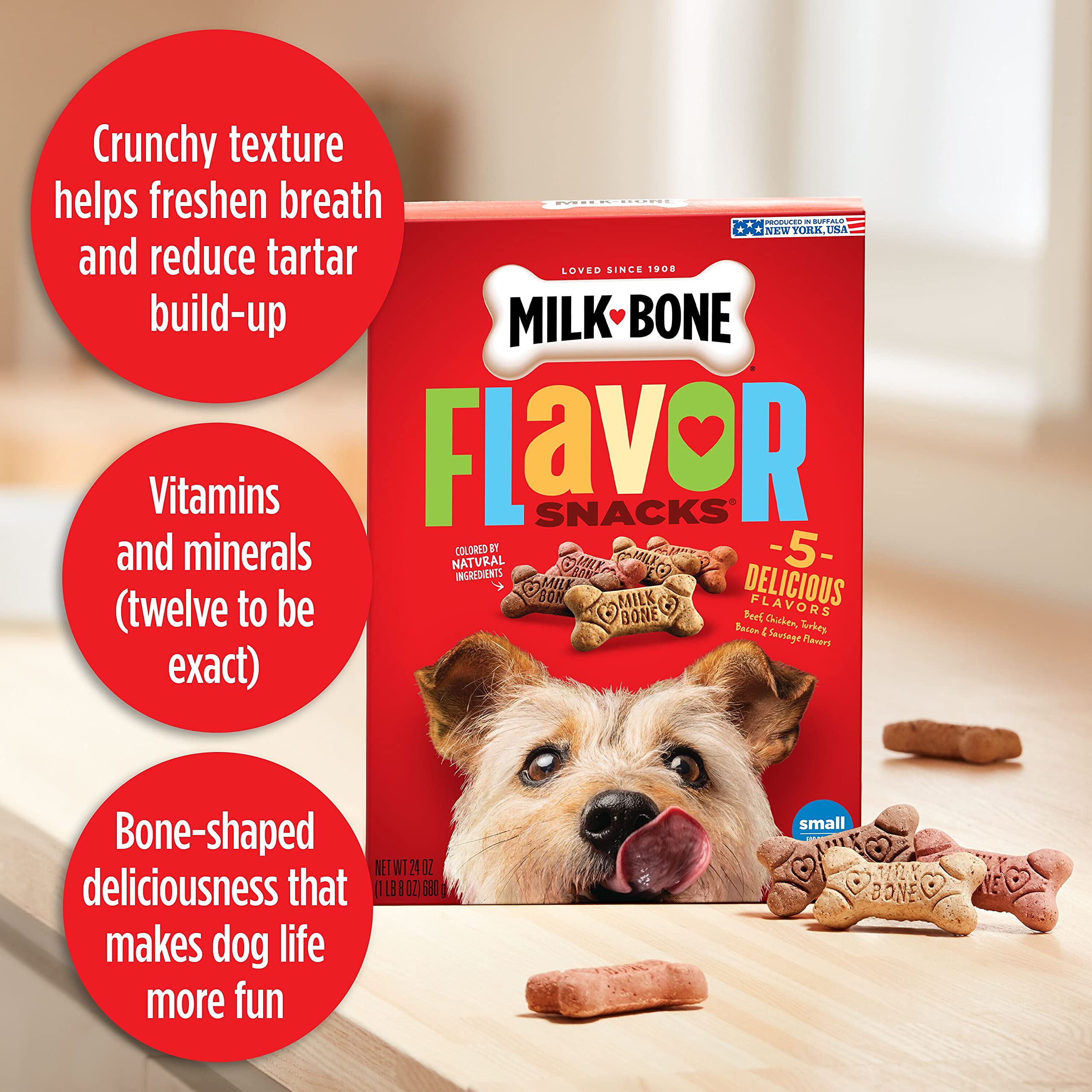 Milk-Bone Flavor Snacks Small Dog Biscuits - Crunchy Dog Treats for Small Breeds, 7lb Box - Perfect for Training, Rewards & Dental Health