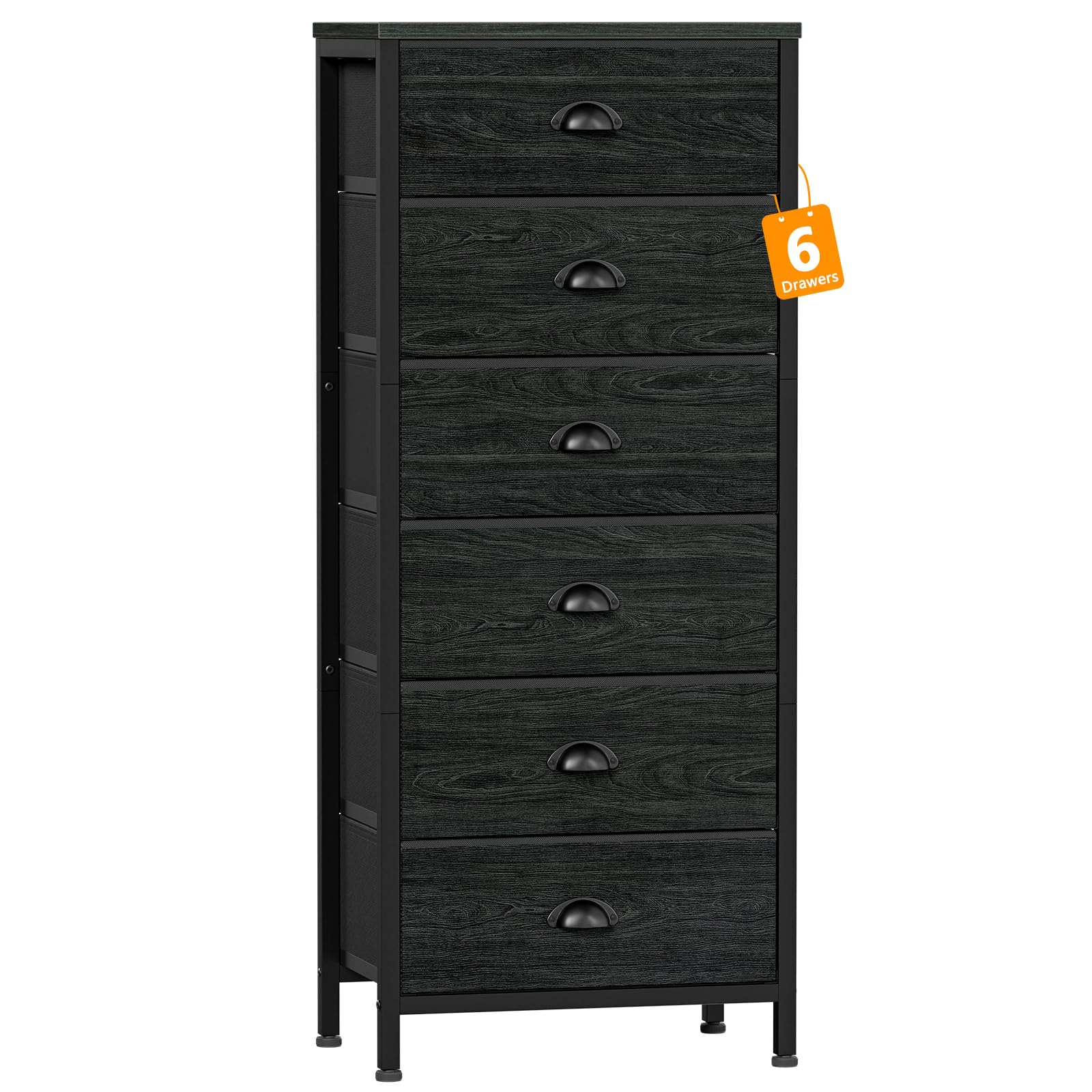 Furnulem 6-Drawer Tall Dresser & Vertical Nightstand - Black Storage Tower with Fabric Drawer Organizers for Bedroom, Living Room, Closet & Hallway | Perfect for Dorm, Apartment & Home Organization