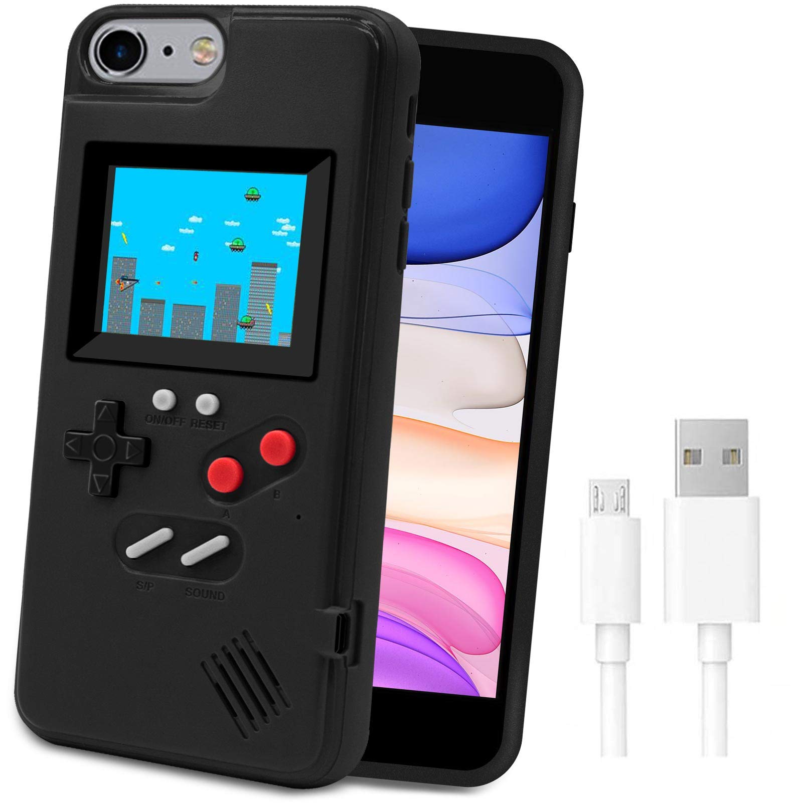 LucBuy Retro Game Console Case for iPhone 6/6s/7/8 Plus - Self-Powered Protective Cover with 36 Classic Games, Full Color Display & Shockproof Design (Black) | Perfect for Gaming Enthusiasts & Nostalgic Entertainment On-The-Go