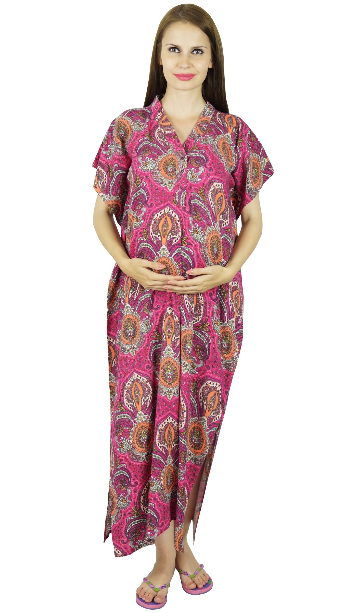 Bimba Maternity Nursing Nightgown - Front & Back Button Hospital Kaftan with Belt - Soft Pink Postpartum Gown for Breastfeeding & Recovery - Perfect for Hospital Stay, Nursing at Home, and Comfortable Sleep