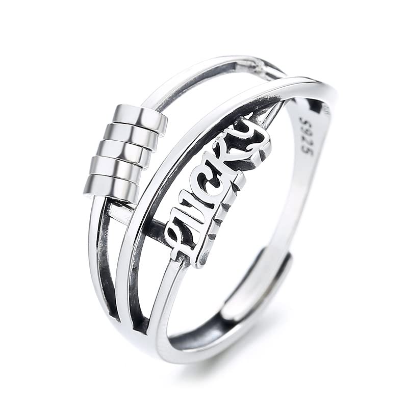 Anxiety Relief Lucky Ring – 925 Sterling Silver Spinner Ring for Women & Men – Stress Relief Fidget Jewelry – Adjustable Size Elegant Design – Perfect for Anxiety, ADHD, Focus & Relaxation at Work or Home