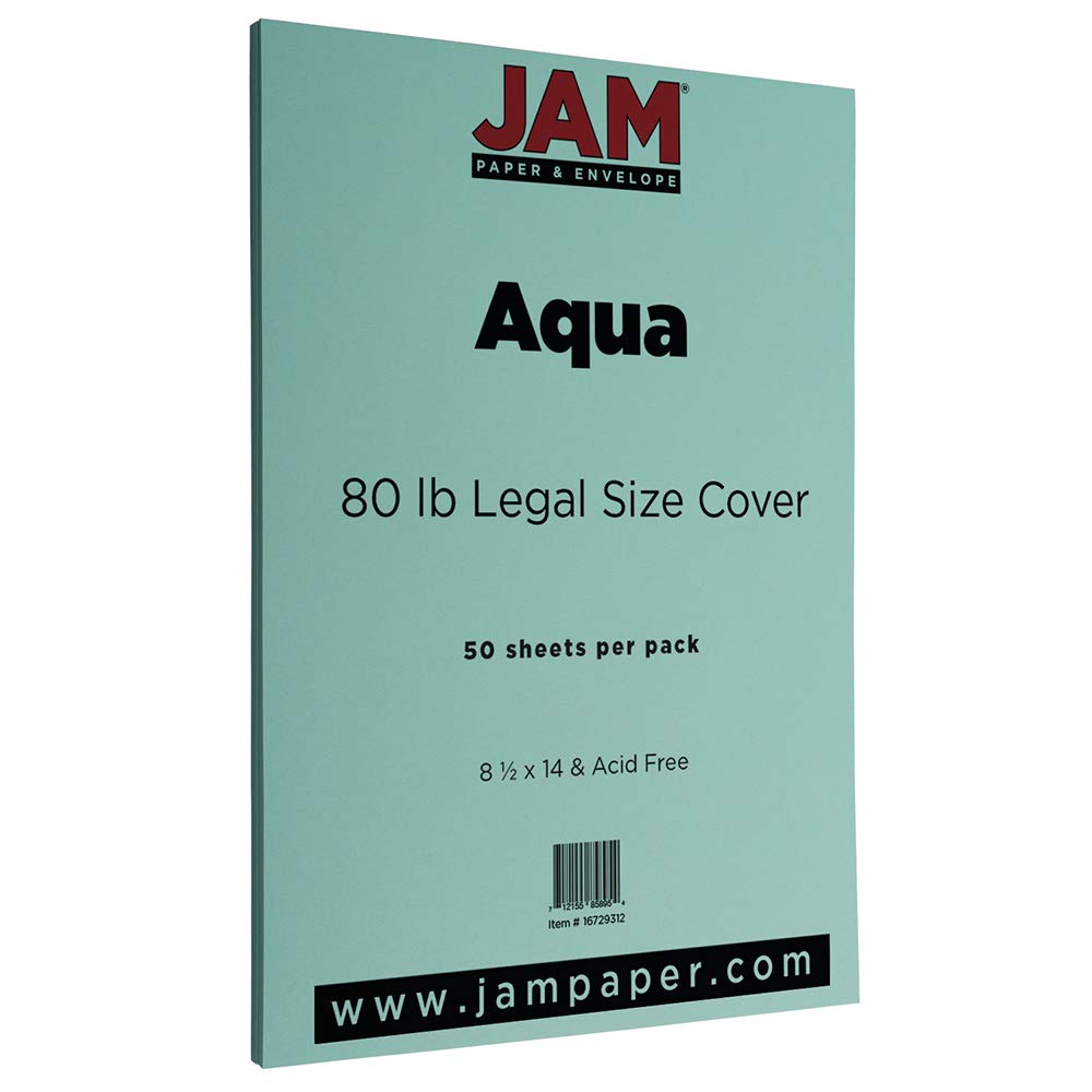 JAM PAPER Legal Matte 100lb Cardstock - 8.5 x 14 Coverstock - 216 GSM Heavyweight Paper - Aqua Blue - 250 Sheets/Pack - Perfect for Business Cards, Invitations, Brochures & Craft Projects