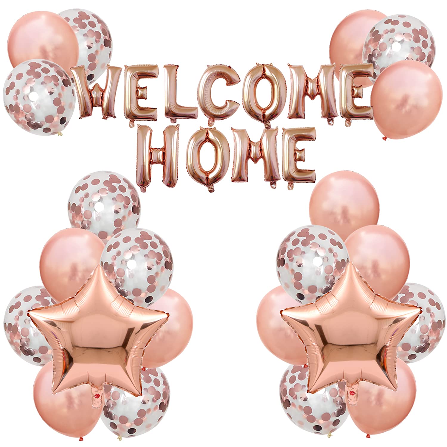 24 Pack Gold Rose Welcome Home Letter Balloon Banner with Star Sequin Balloons - Perfect for Home Decor, Family Reunions, Birthday Parties & Celebration Decorations