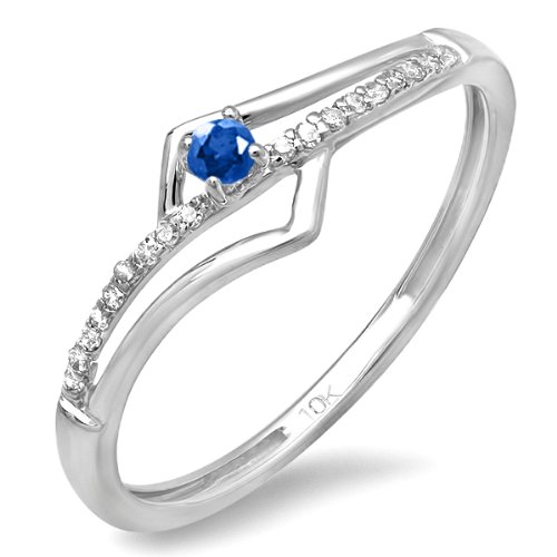 10K Solid White Gold Blue Sapphire & Diamond Wave Promise Engagement Ring for Women - Dazzlingrock Collection, Perfect for Proposals, Anniversaries & Romantic Occasions