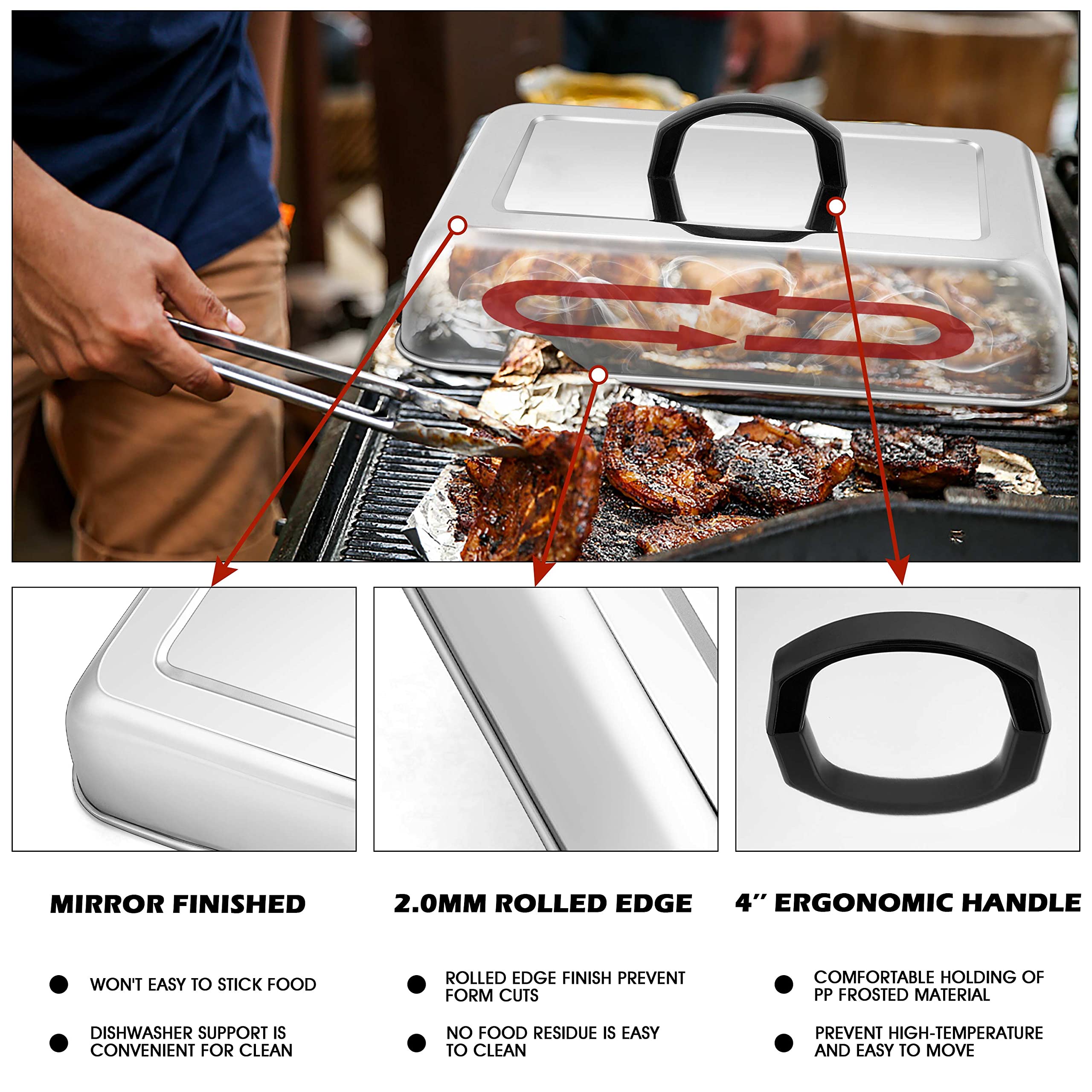 HaSteeL 13 x 9.75 Inch Melting Dome & 7 Inch Burger Press Set - Rectangular Basting Steam Cover with Bacon Press - Heavy Duty Metal Griddle Accessories for Flat Top Grill, Teppanyaki, Hibachi, BBQ - Perfect for Burgers, Melting Cheese & Cooking Bacon - Easy to Clean & Durable