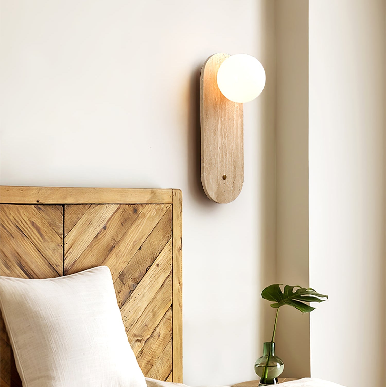 Luna Travertine Wall Sconce - Modern Rustic Light Fixture for Bedroom, Living Room & Hallway - Elegant Stone Texture Wall Lighting for Home Decor
